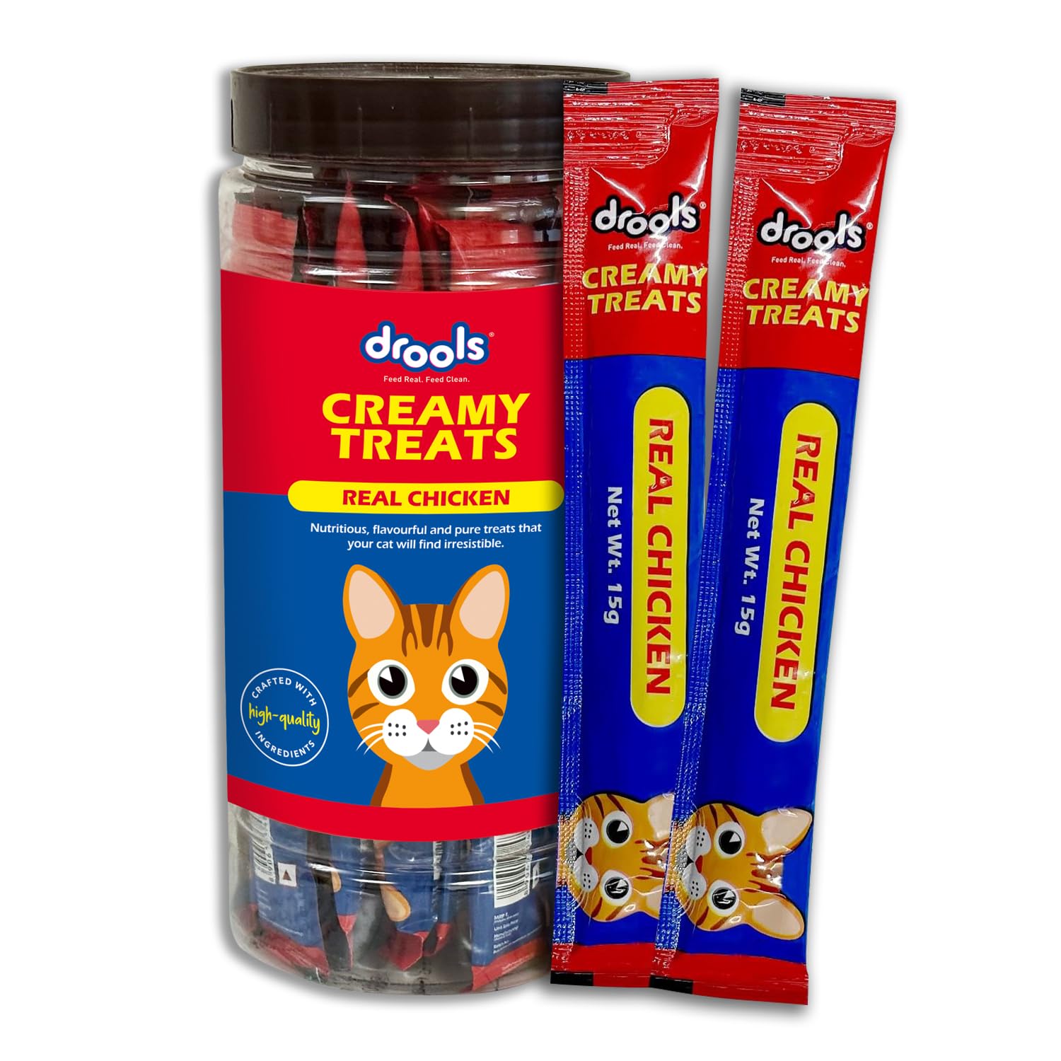 Drools All Life Stages Creamy Lickable Cat Treats 375g (15g x 25 Pieces, Jar) | Chicken Flavour | with Taurine for Heart & Vision Health | Creamy Texture | Irresistibly Tasty | Easy to Hand Feed