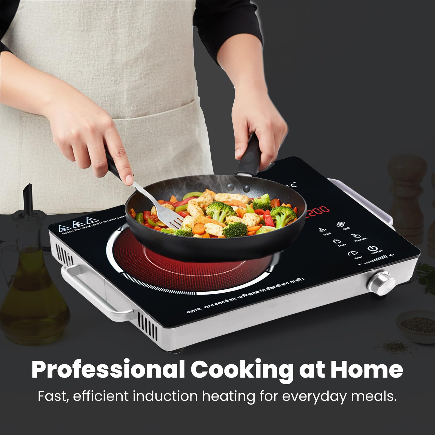 Cadlec HeatMate 2200W Infrared Cooktop Stove with Grill Rack for Barbecue, Crystal Glass Plate, Digital Display, Touch Control, Infrared Hot Plate (Black)