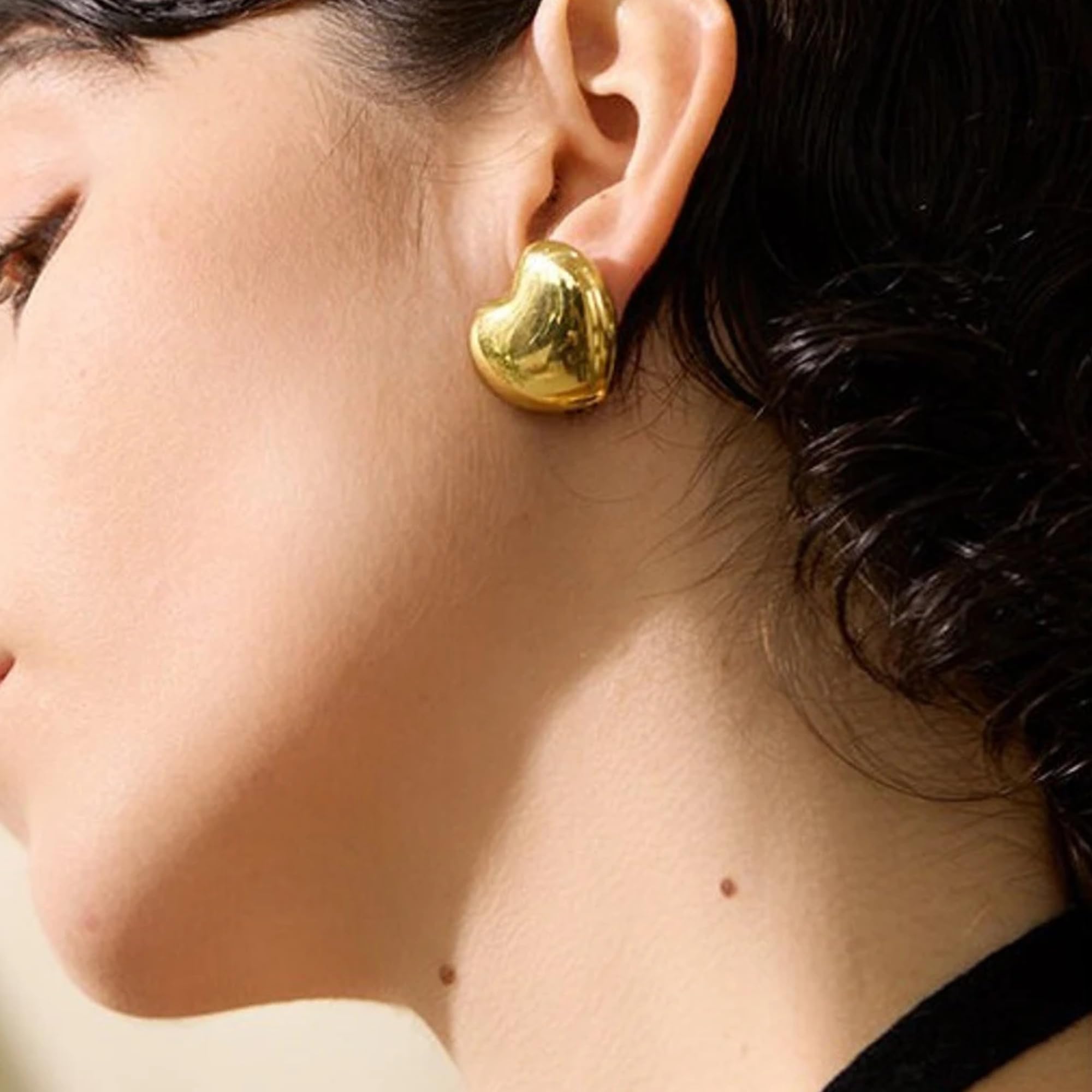 Salve Gold Chunky Contemporary Heart Statement Earrings for Women Stylish | Sleek Ear Accessories for Women Coquette Earrings for Girls Stylish | Aesthetic Jewellery Valentine Gift for Girlfriend