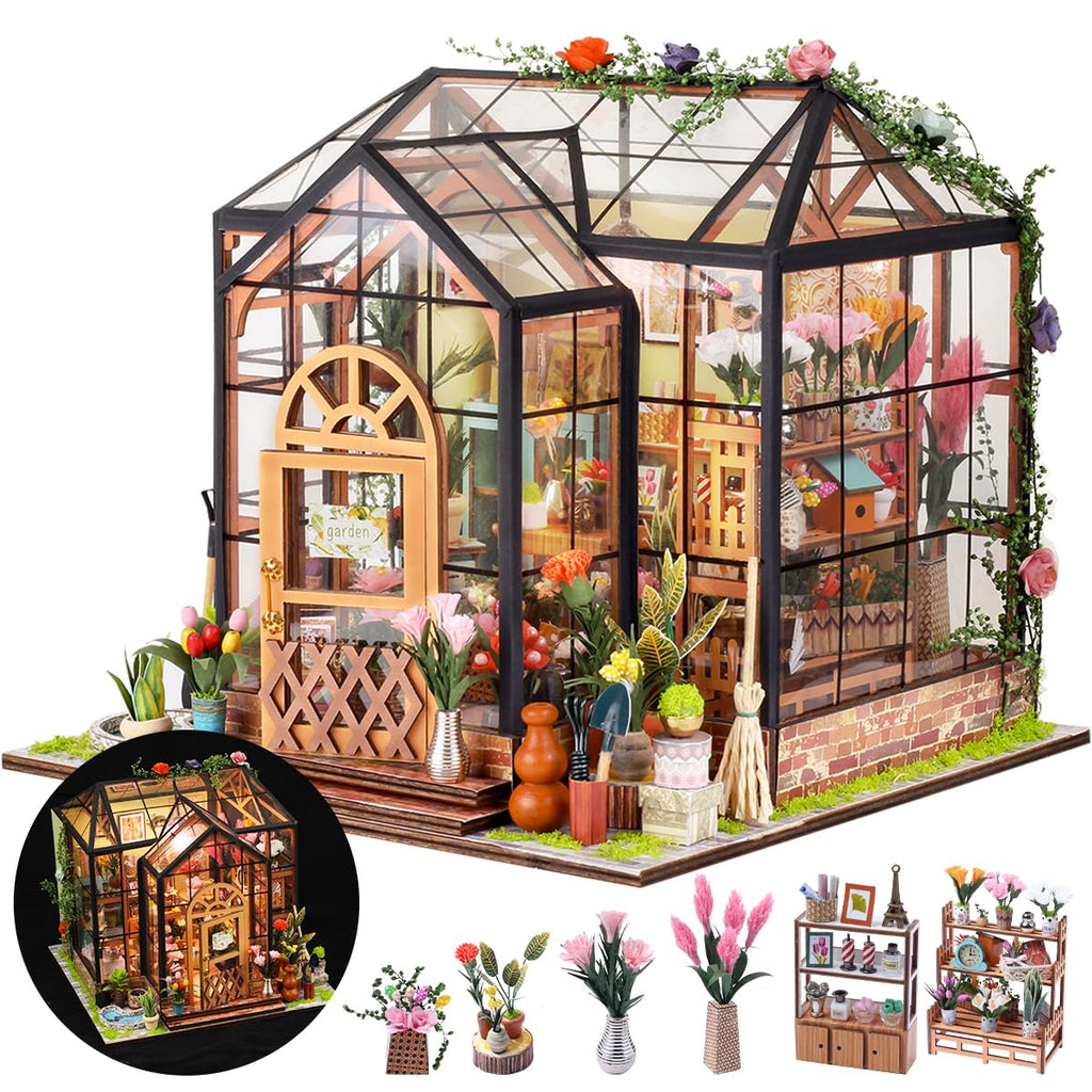 PATPAT DIY Miniature House Kit with LED Lights, Wooden Dollhouse Miniature Kits for Adults and Teens, DIY Craft Kit Ornaments Miniature Dollhouse
