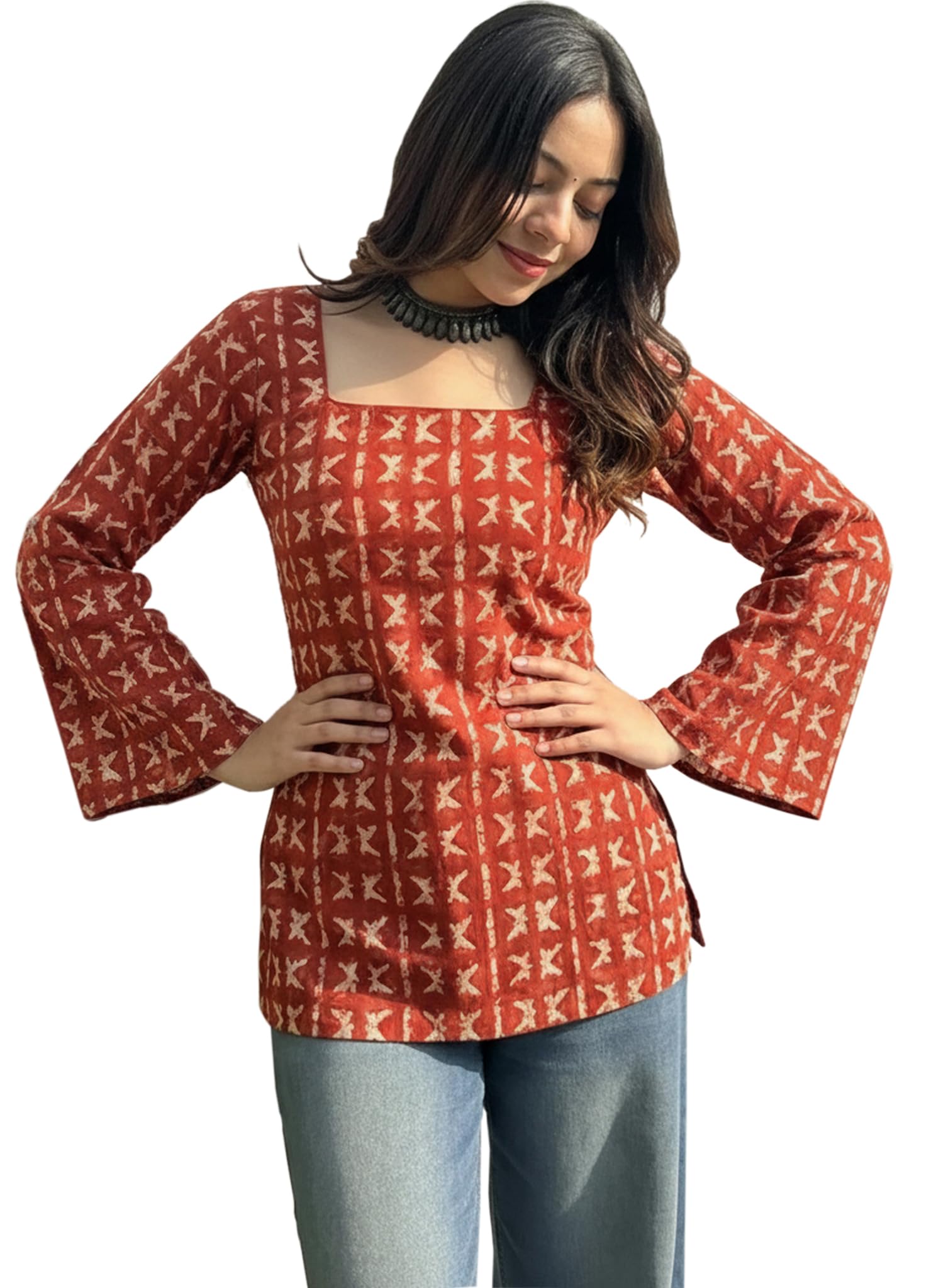 ANNI Designer Women's Viscose Blend Printed Short Kurti (Naganika Red_L_Red_Large)