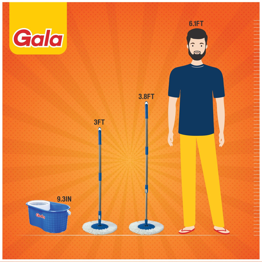 Gala Aqua Spin Mop with 4 Wheels & Big Bucket with 2 Microfiber Refills, Floor Cleaning Mop with Bucket, pocha for Floor Cleaning, Mopping Set (White and Blue)