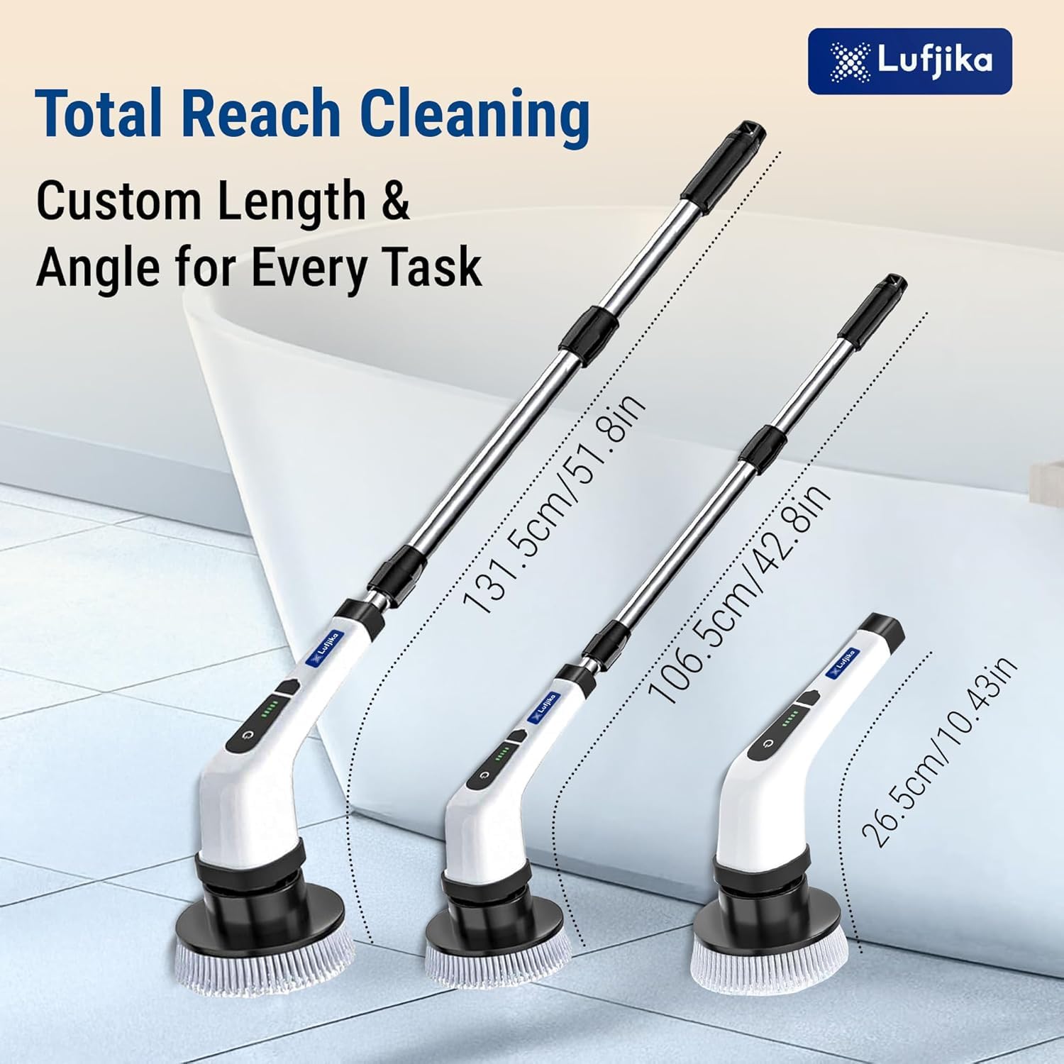 Royal Electric Spin Scrubber, Cleaning Brush Scrubber for Home, 300RPM/Min, 8 Replaceable Brush Heads, 90 Min Work Time, 3 Adjustable Size, 2 Adjustable Speeds, for Bathroom, Floor Tiles (White)
