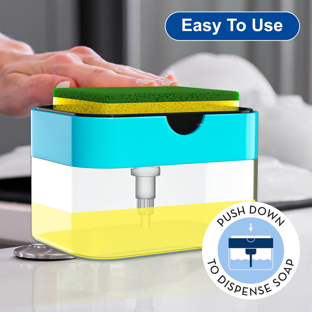 SWAPKART 2 in 1 Soap Dispenser for Bathroom Accessories Dishwasher Liquid Holder Liquid Dispenser Pump 400 ML with Sponge Holder Kitchen Sink Accessories Items (Multi-Color)