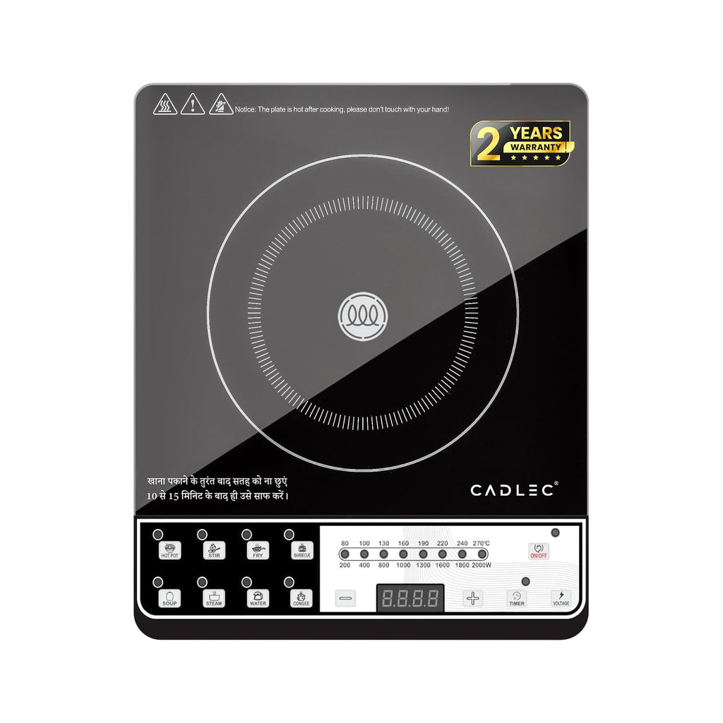 Cadlec CookEase 2000W Induction Cooktop | 8 Cooking Modes, Auto Shut-Off, Over-Heat Protection, LED Display, BIS Approved, 2-Year Warranty | Black (CD14053)