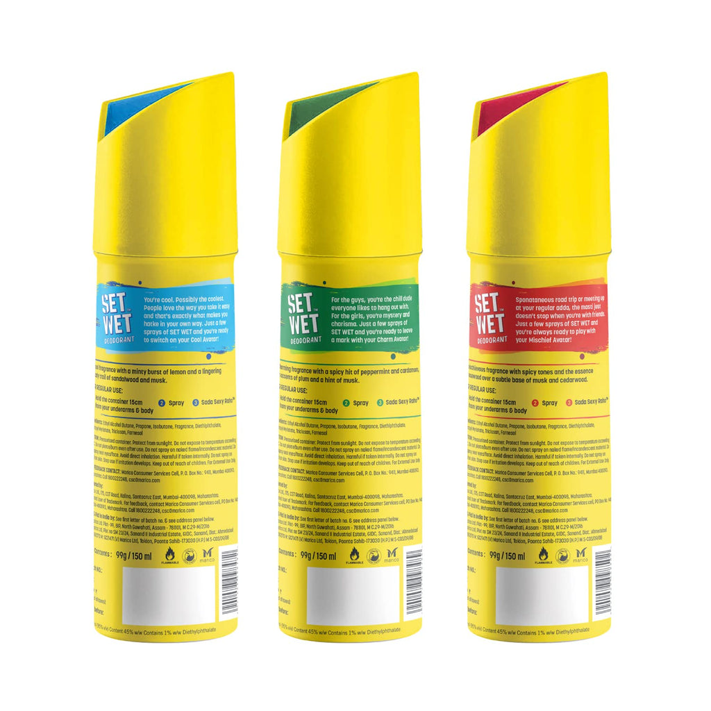 SET WET Deodorant Spray Perfume Cool, Charm & Mischief Avatar for men, 150ml (Pack of 3)