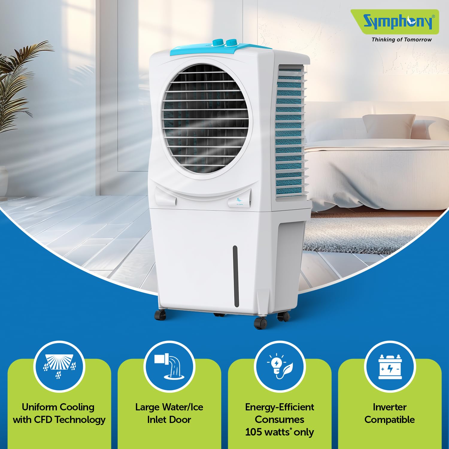 Symphony Ice Cube 27 Personal Air Cooler For Home with Powerful Fan, Honeycomb Pads, i-Pure Technology and Low Power Consumption (27L, White)