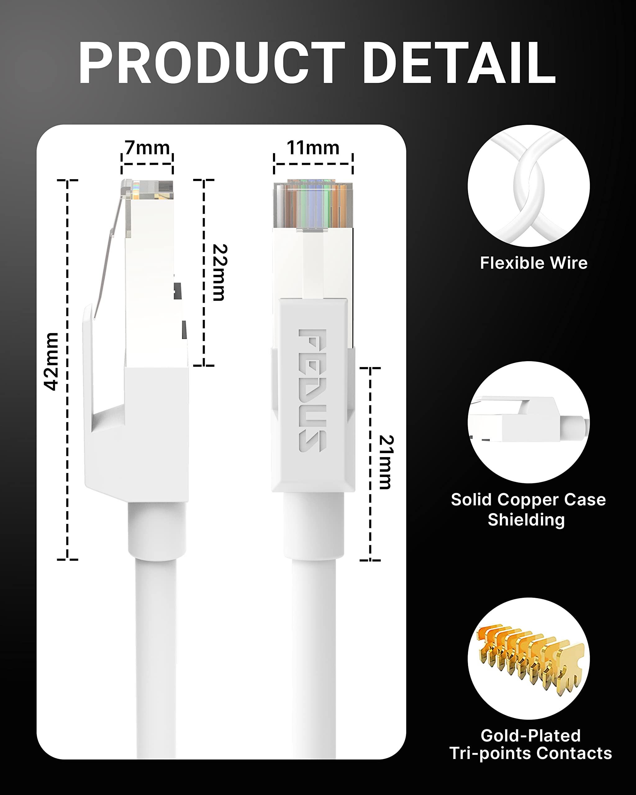 FEDUS Cat6 Ethernet Cable, 10M High Speed 550MHZ / 10 Gigabit Speed UTP LAN Cable, Network Cable Internet Cable RJ45 Cable LAN Wire, Patch Computer Cord Gigabit Category 6 Wires for Modem,WHITE