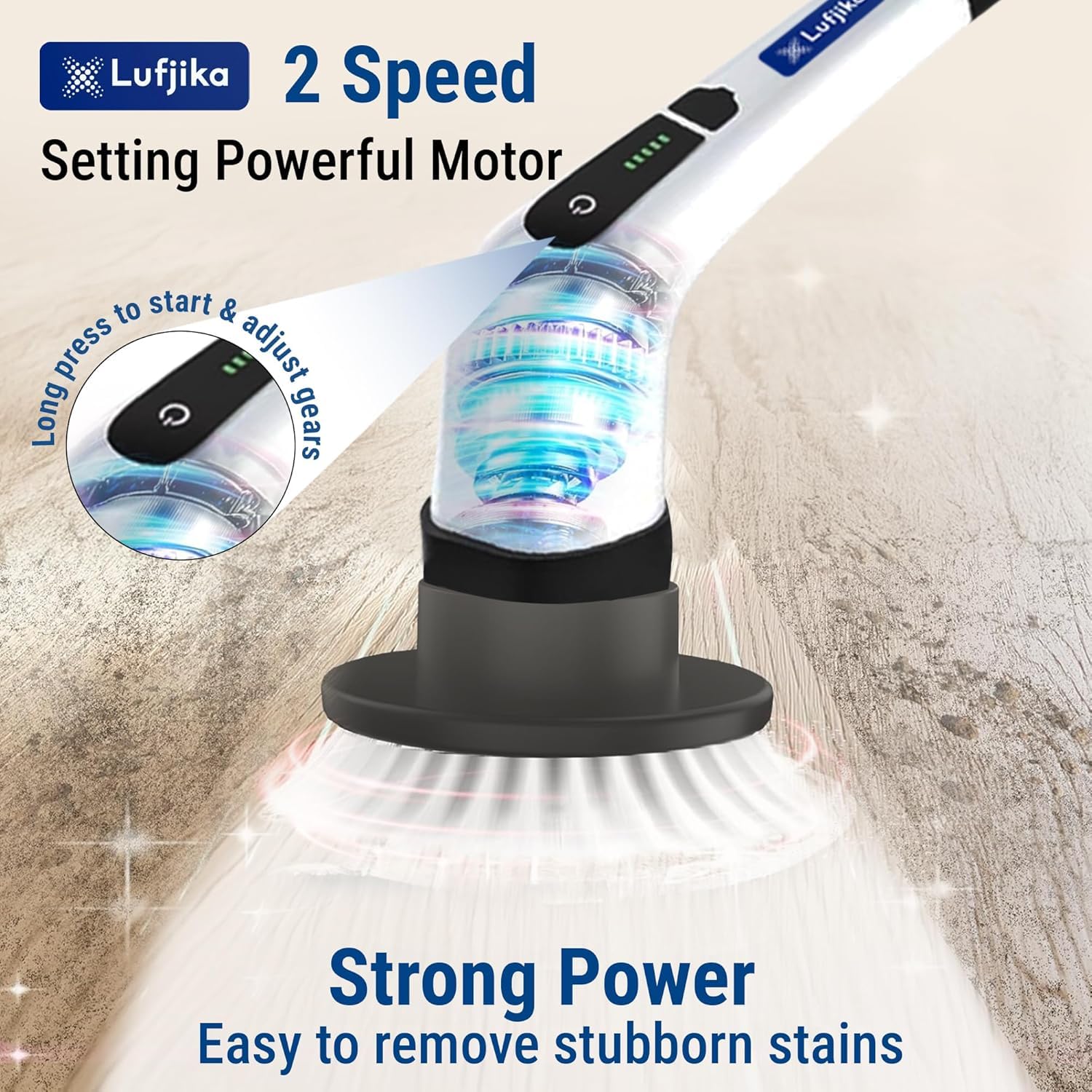 Royal Electric Spin Scrubber, Cleaning Brush Scrubber for Home, 300RPM/Min, 8 Replaceable Brush Heads, 90 Min Work Time, 3 Adjustable Size, 2 Adjustable Speeds, for Bathroom, Floor Tiles (White)
