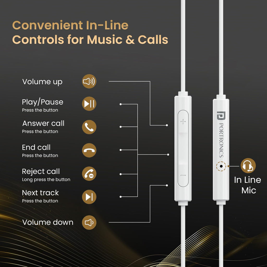 Portronics Conch Theta A in Ear 3.5mm Wired Earphones with In Line HD Mic, Powerful Audio, 14.2mm Dynamic Driver, Unique Earbuds Design, TPE Anti Tangle Wire,In line Controls,Wide Compatibility(White)