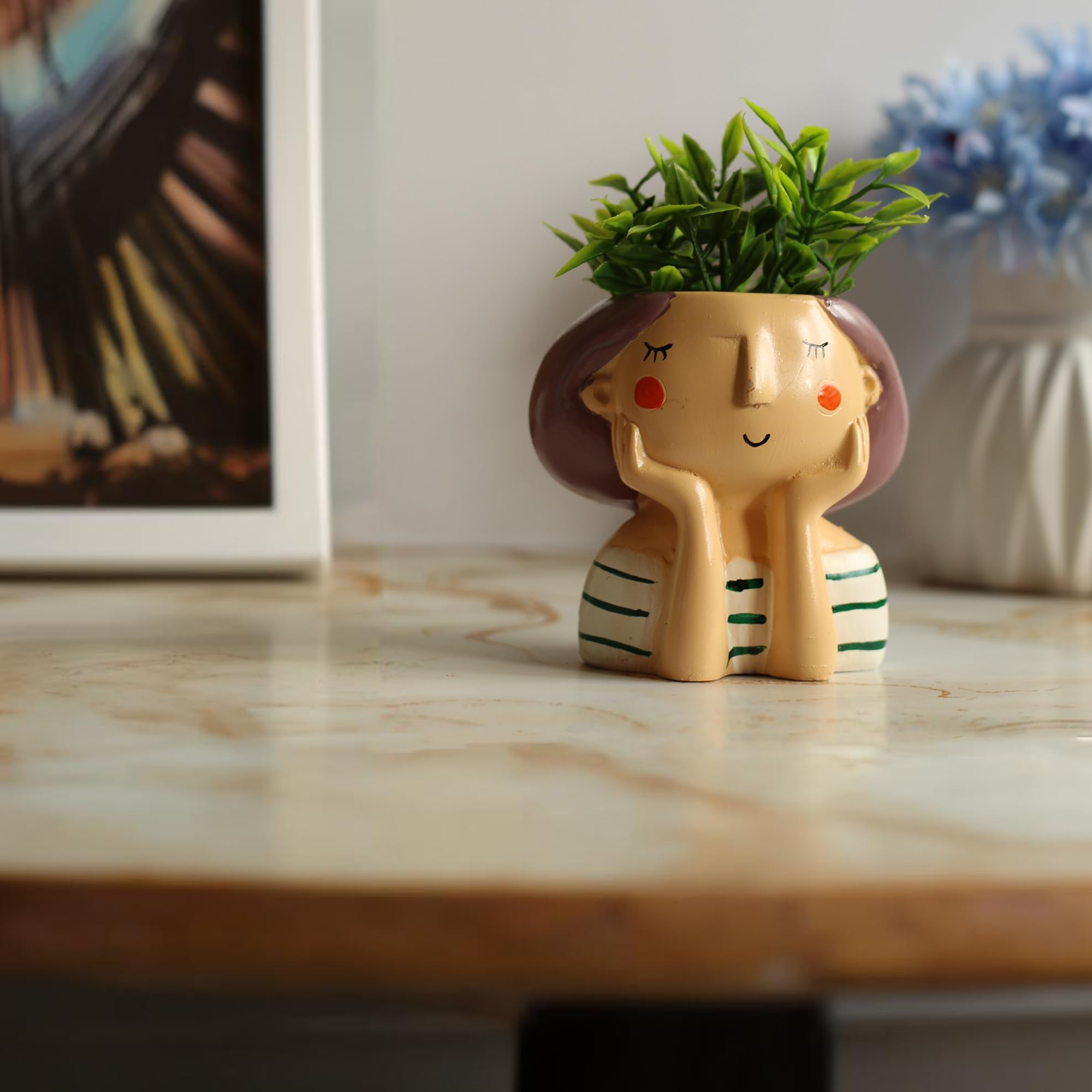 Kawai Homes Showpiece for Home Decor - Cute Table Resin Miniature Decorative Stylish Figurines Items for Living Room Kitchen Kids Bedroom Study Room Decoration Accessories (Happy-Girl), 40 mm, Beige