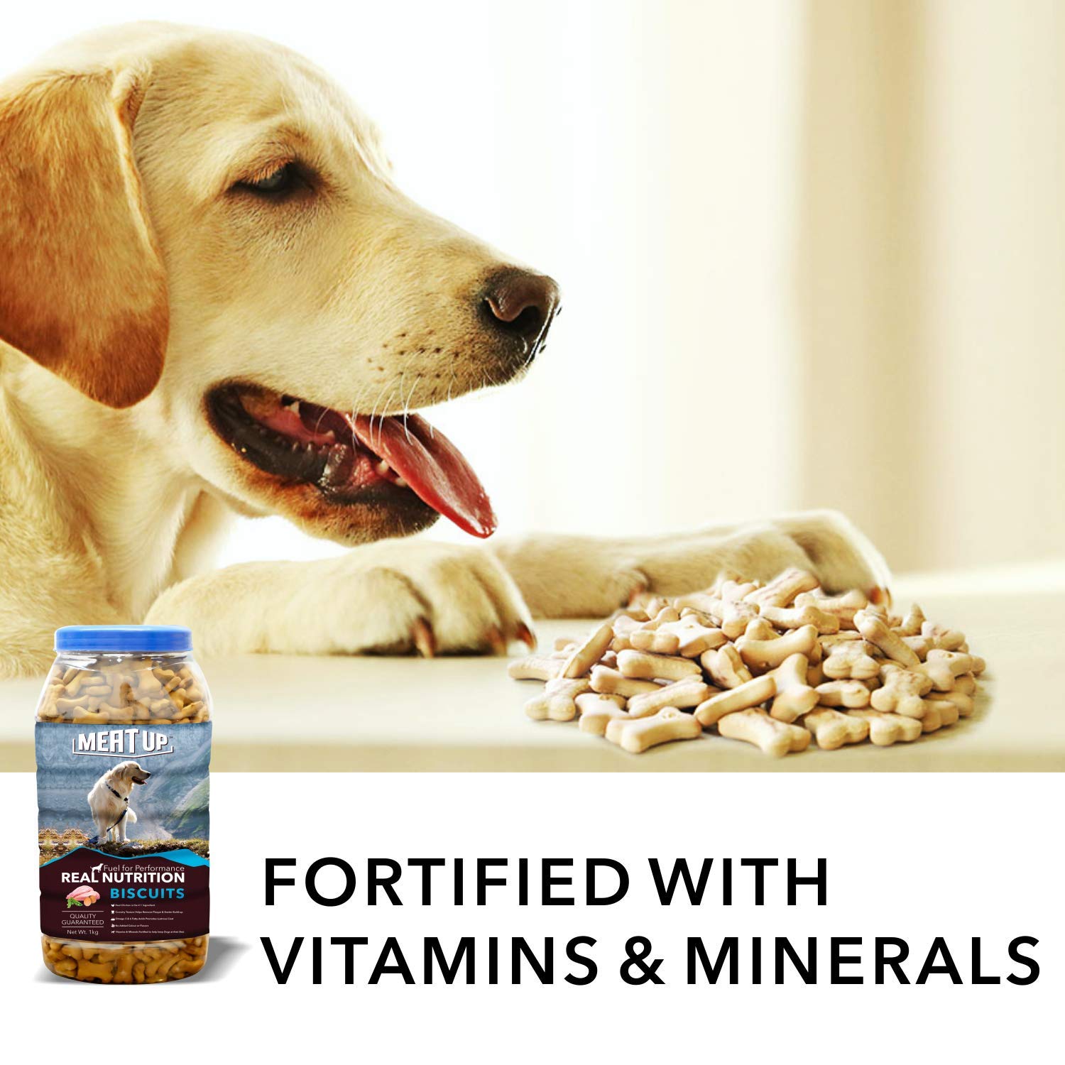 Meat Up Dog Treats Biscuits 2kg (2x1kg) | Real Chicken Flavour | Remove Plaque & Tartar Build-up | Vitamins & Minerals | Promotes Lustrous Coat