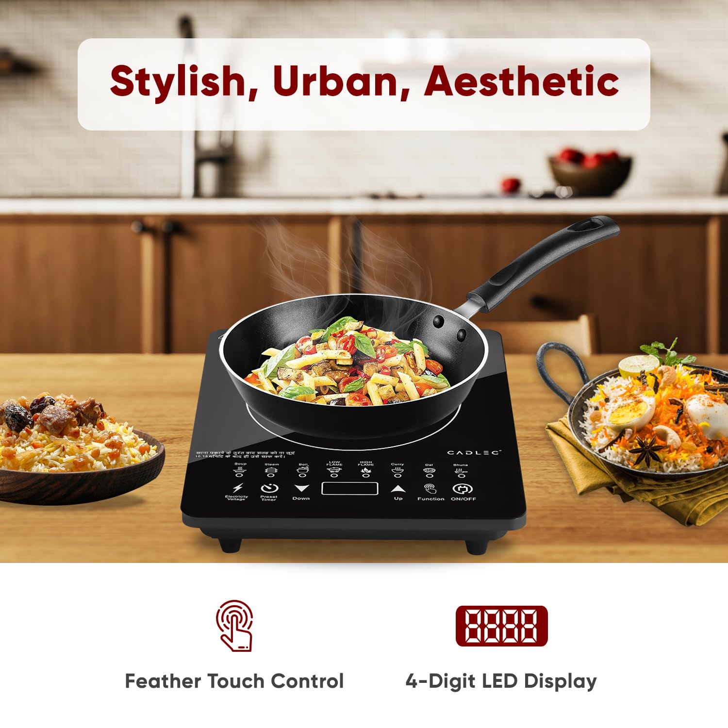 Cadlec CookXpert 2000W Induction Cooktop | Feather Touch Control | 8 Preset Menus | Auto Cut-Off | High Power Induction Stove | BIS Approved | Black | 2-Year Warranty