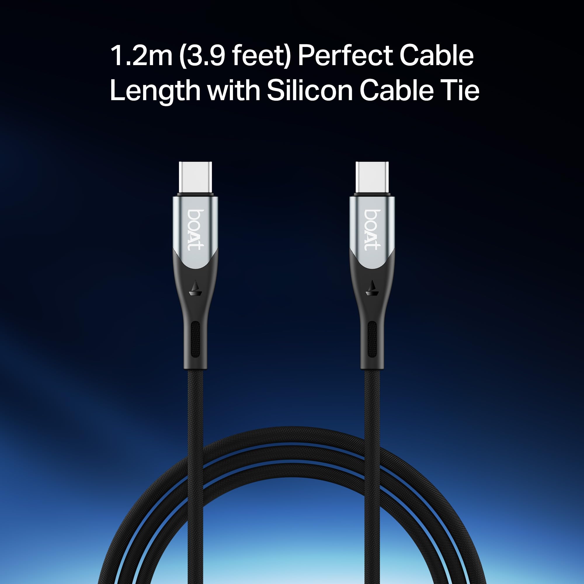 boAt Type C to C 65W Fast Charging Cable with 480 Mbps Data Transfer, Tangle-Free Cable in Premium Nylon Braided Design (Carbon Black)