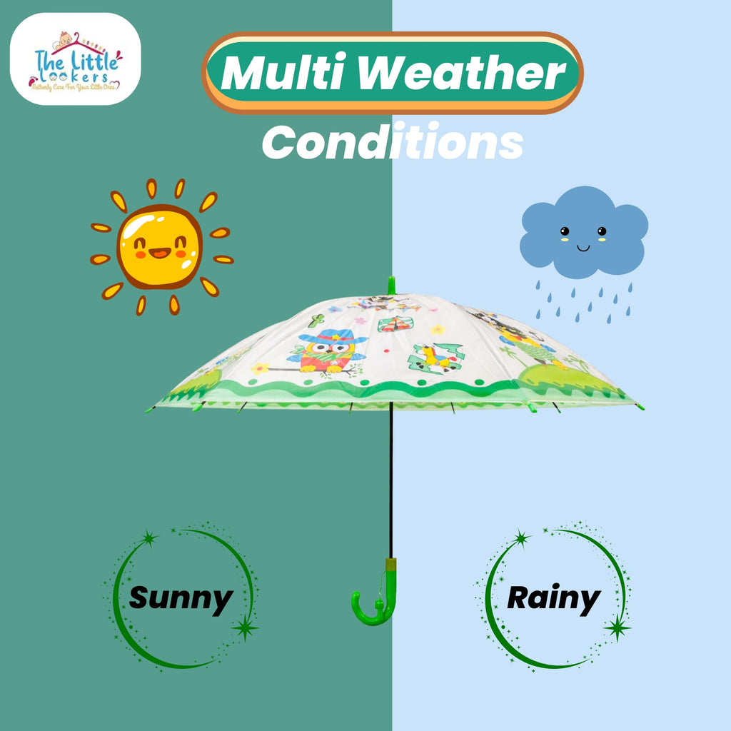 THE LITTLE LOOKERS Umbrella for Kids | Cute Printed Children Umbrellas | Stylish & Cute Mini Rain Umbrella for Children | Portable, Waterproof & Lightweight | for Girls and Boys (Green)