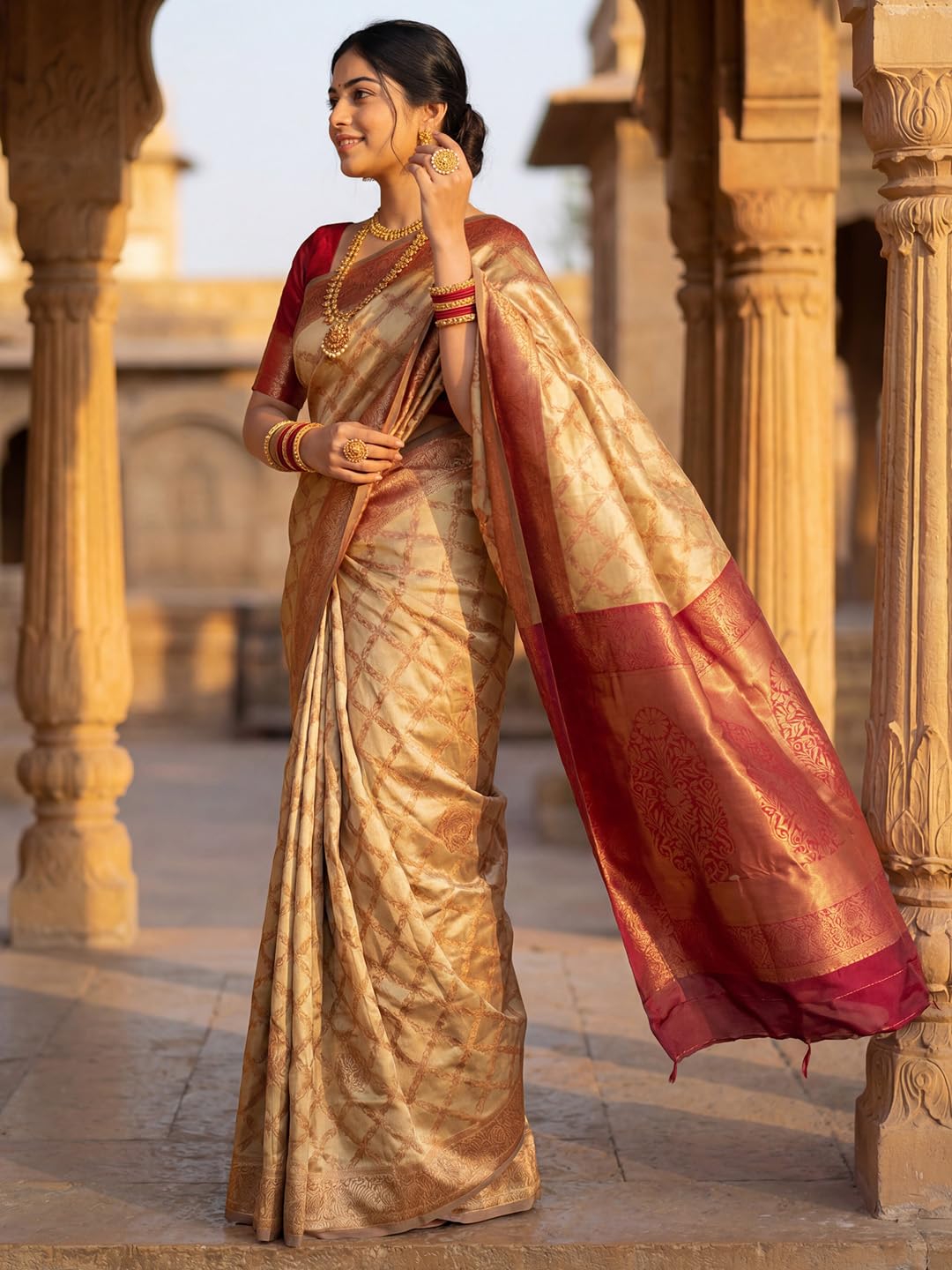 Ratnavati Women's Kanjivaram Pure Soft Silk Banarasi Silk Woven Design Saree with Unstitched Blouse Piece