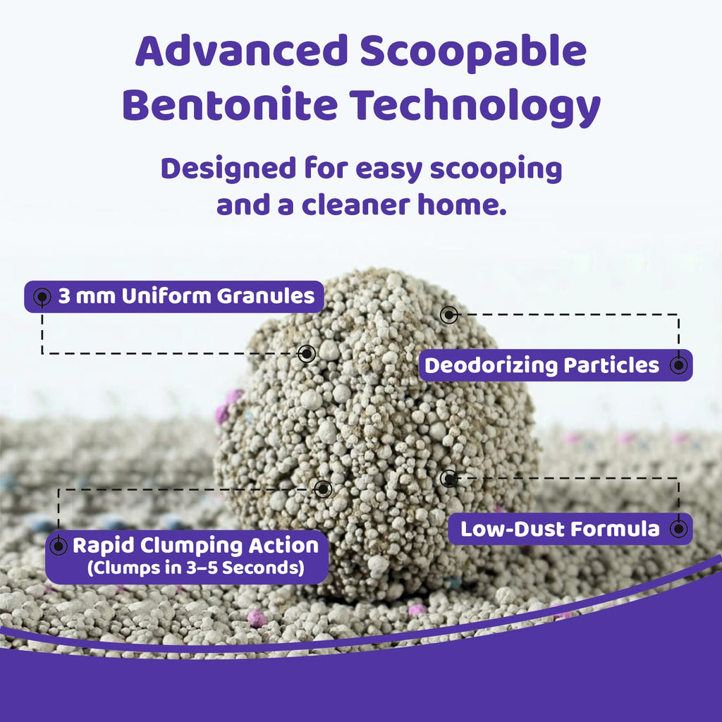 Petoska Lavender Cat Litter 5kg | 100% Natural Bentonite Clay | Clumping Cat Litter with Fast Odour Lock, Low Dust & Gentle on Paws, Premium 5kg Lavender Fragrance