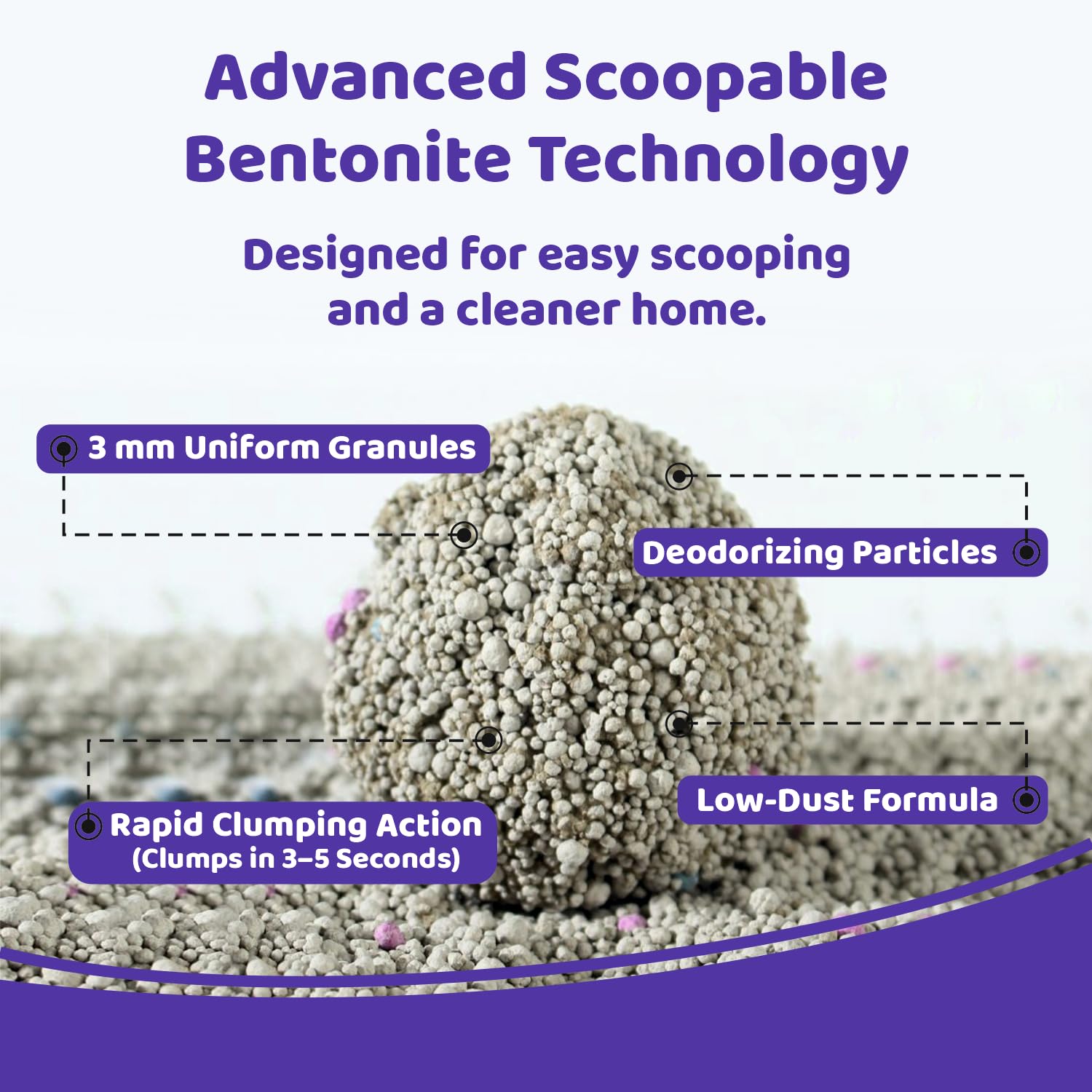 Petoska Lavender Cat Litter 5kg | 100% Natural Bentonite Clay | Clumping Cat Litter with Fast Odour Lock, Low Dust & Gentle on Paws, Premium 5kg Lavender Fragrance