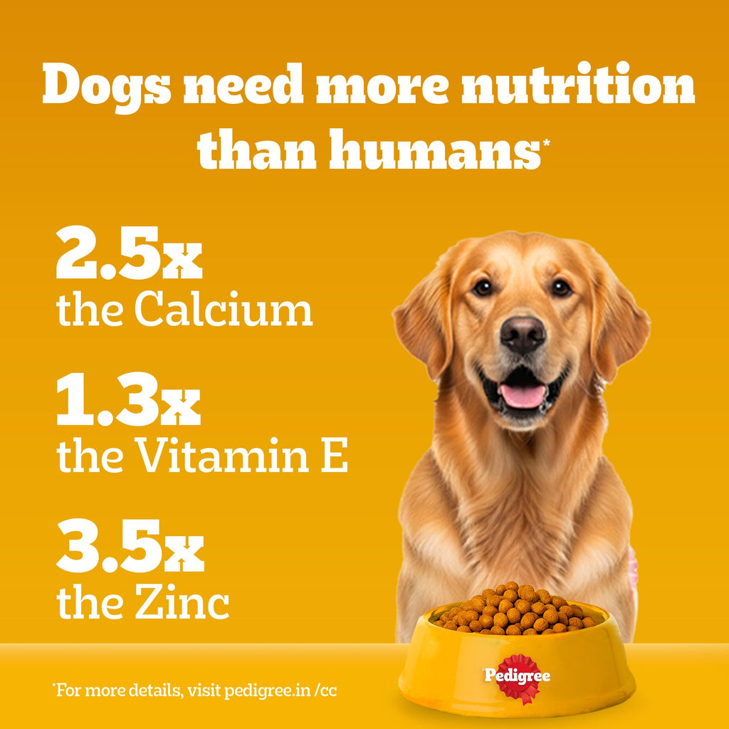 Pedigree Adult Dry Dog Food, Meat & Rice, 3 kg, Contains 37 Essential Nutrients, 100% Complete & Balanced Food for Adult Dogs