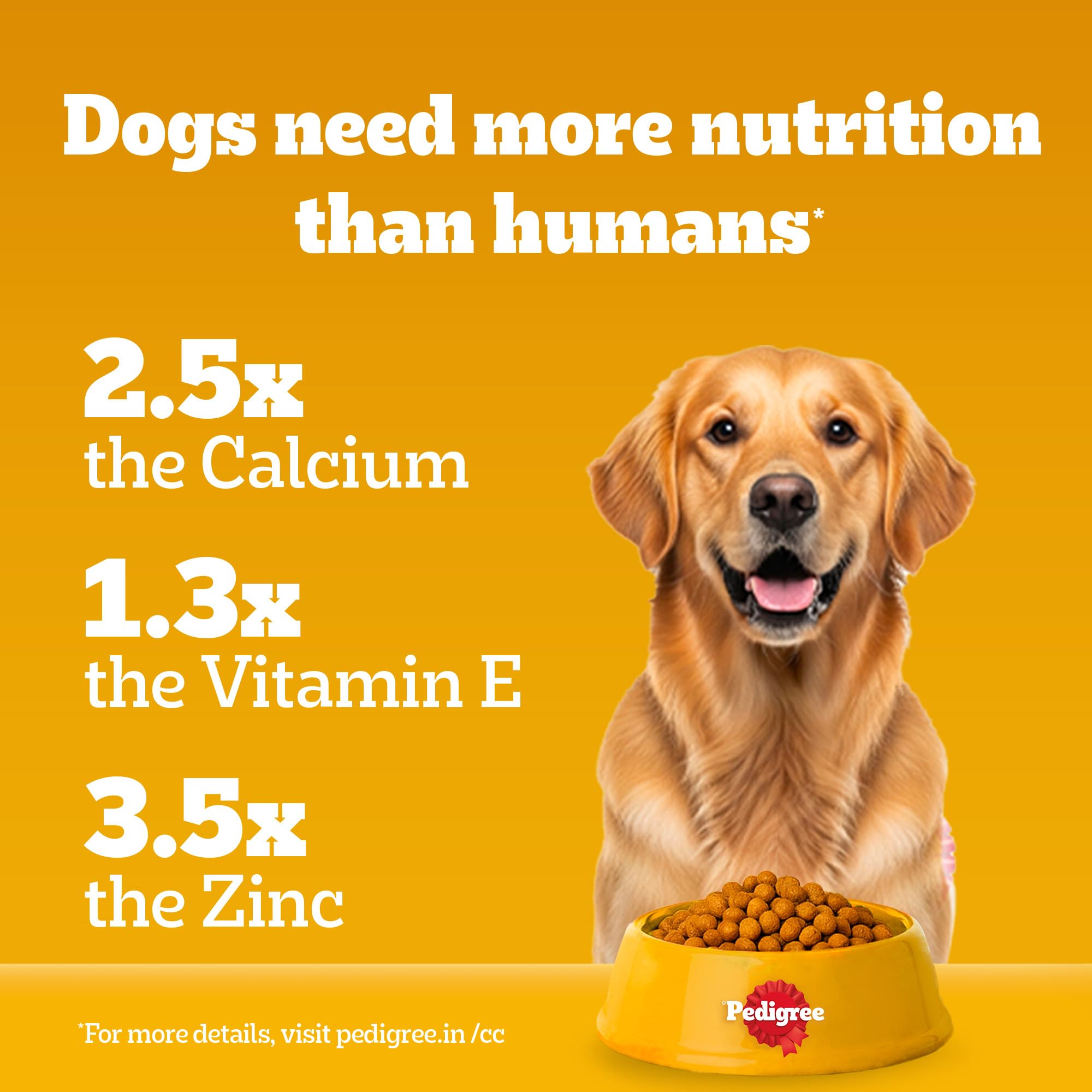 Pedigree Adult Dry Dog Food, Meat & Rice, 3 kg, Contains 37 Essential Nutrients, 100% Complete & Balanced Food for Adult Dogs