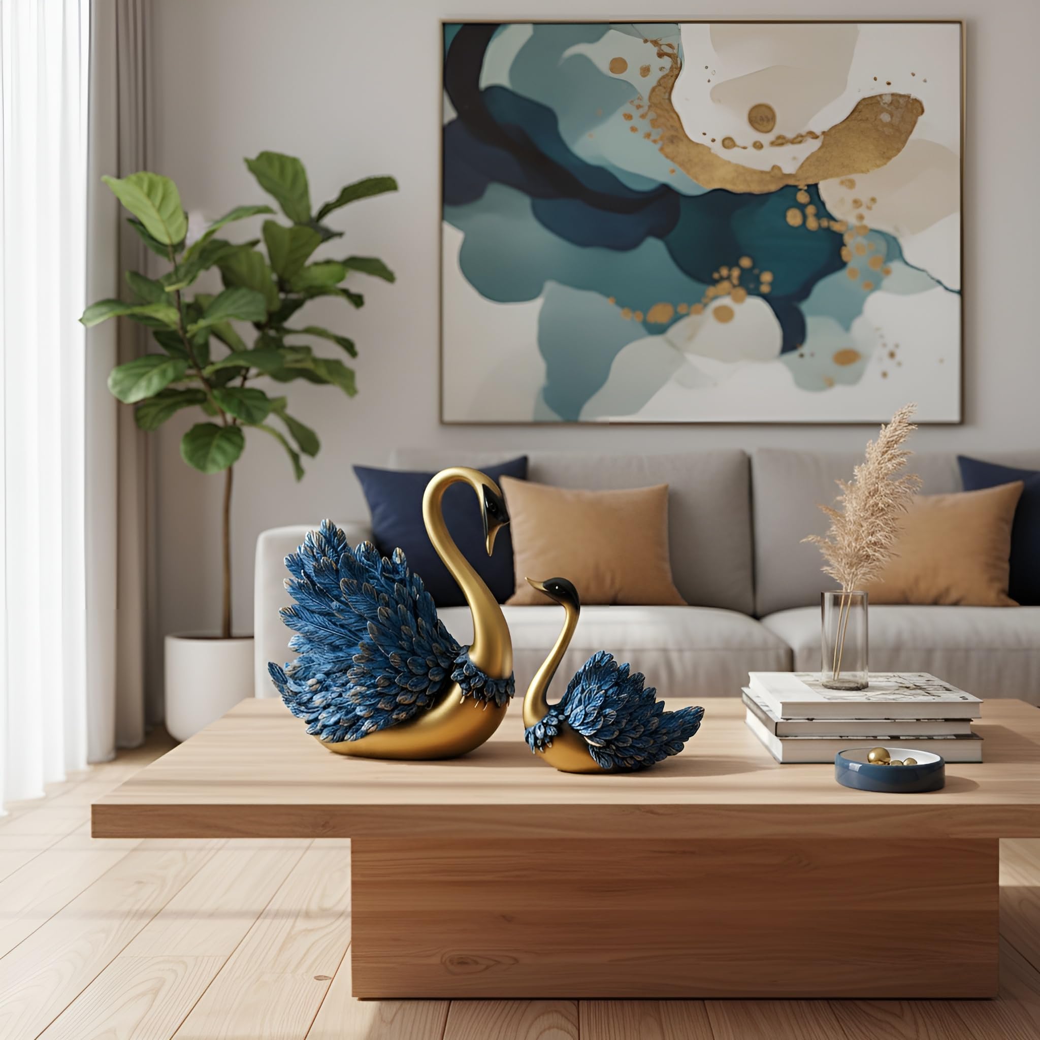 Xtore Hand Crafted Swan Pair Home Decor Figurine | Decorative Showpiece (Pack of 2, Blue)