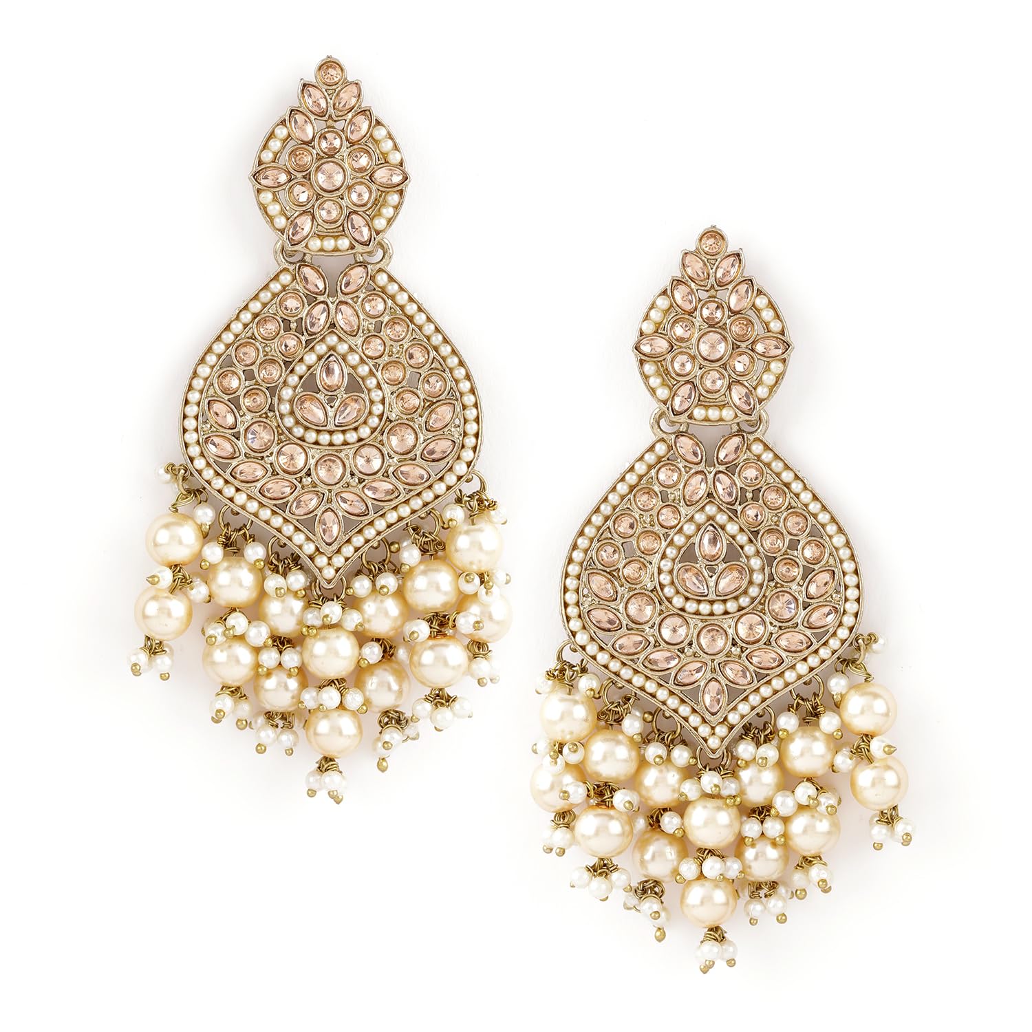Rubans Gold Plated Handcrafted AD Studded & Gold Beads Chandbali Earrings For Women