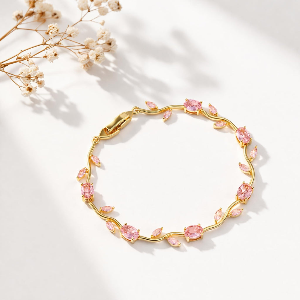 Salve Coquette Golden Baby Tulip Bracelet for Women Stylish | Anti Tarnish Jewellery for Women, Hand Wristlet for Girls | Aesthetic Accessories for Girls, Valentine’s Gift for Girlfriend (Pink - Gold)