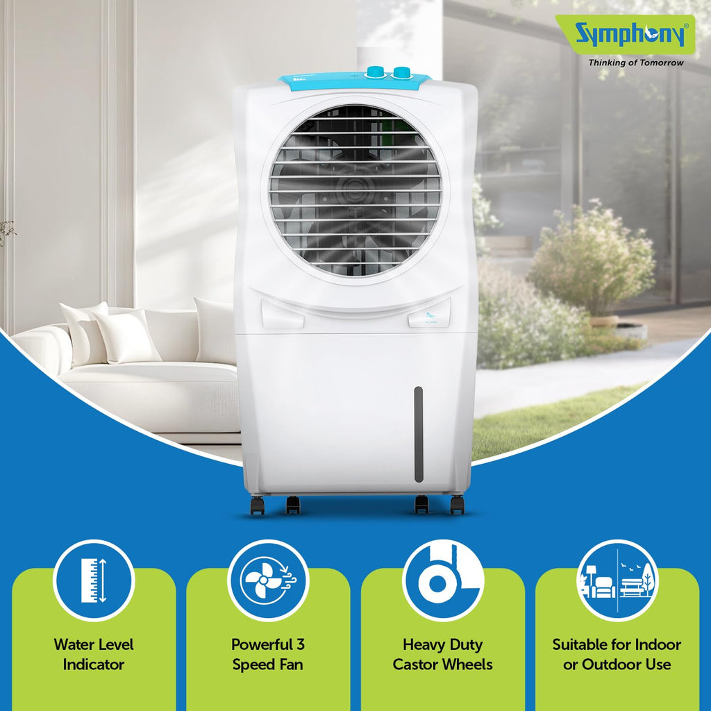 Symphony Ice Cube 27 Personal Air Cooler For Home with Powerful Fan, Honeycomb Pads, i-Pure Technology and Low Power Consumption (27L, White)