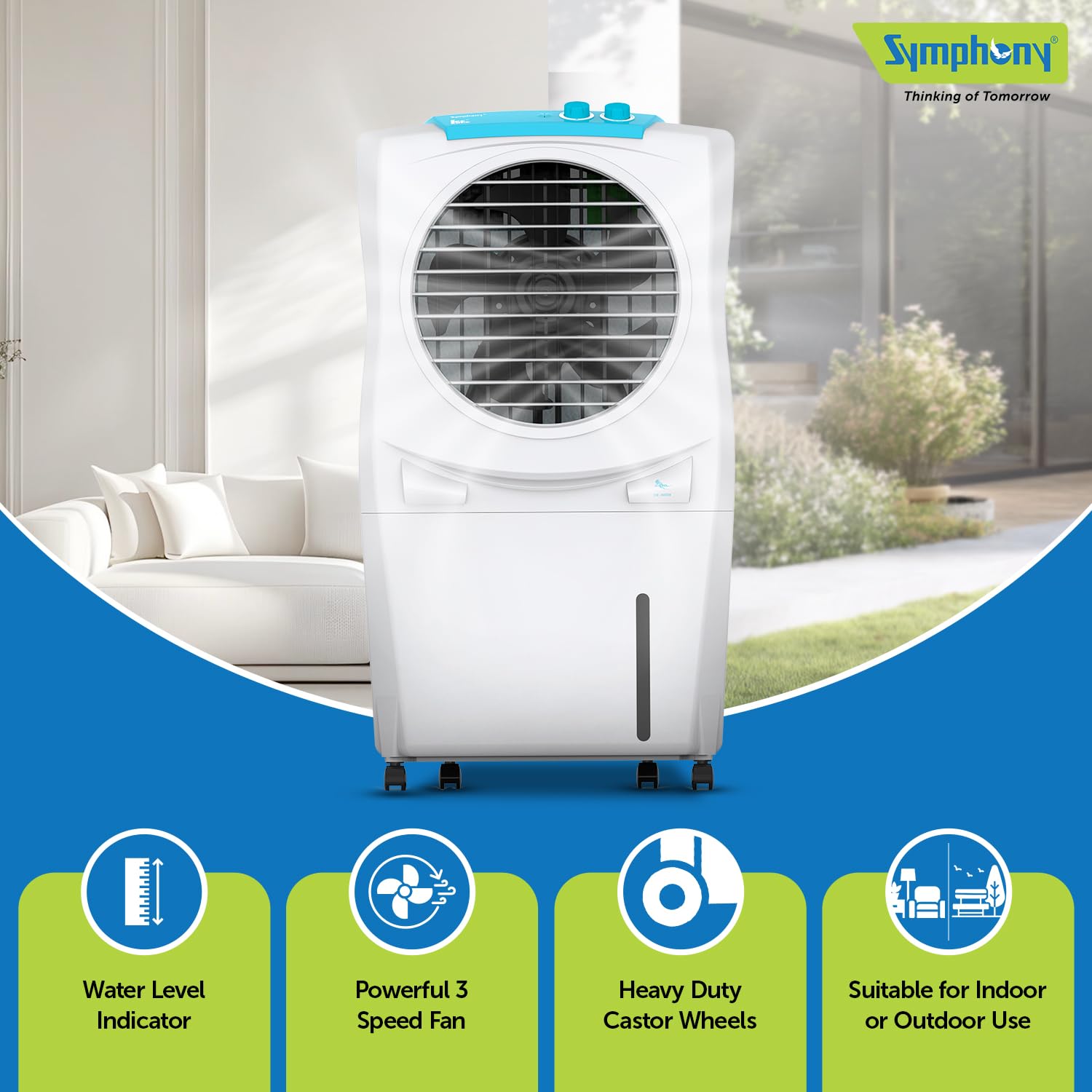 Symphony Ice Cube 27 Personal Air Cooler For Home with Powerful Fan, Honeycomb Pads, i-Pure Technology and Low Power Consumption (27L, White)