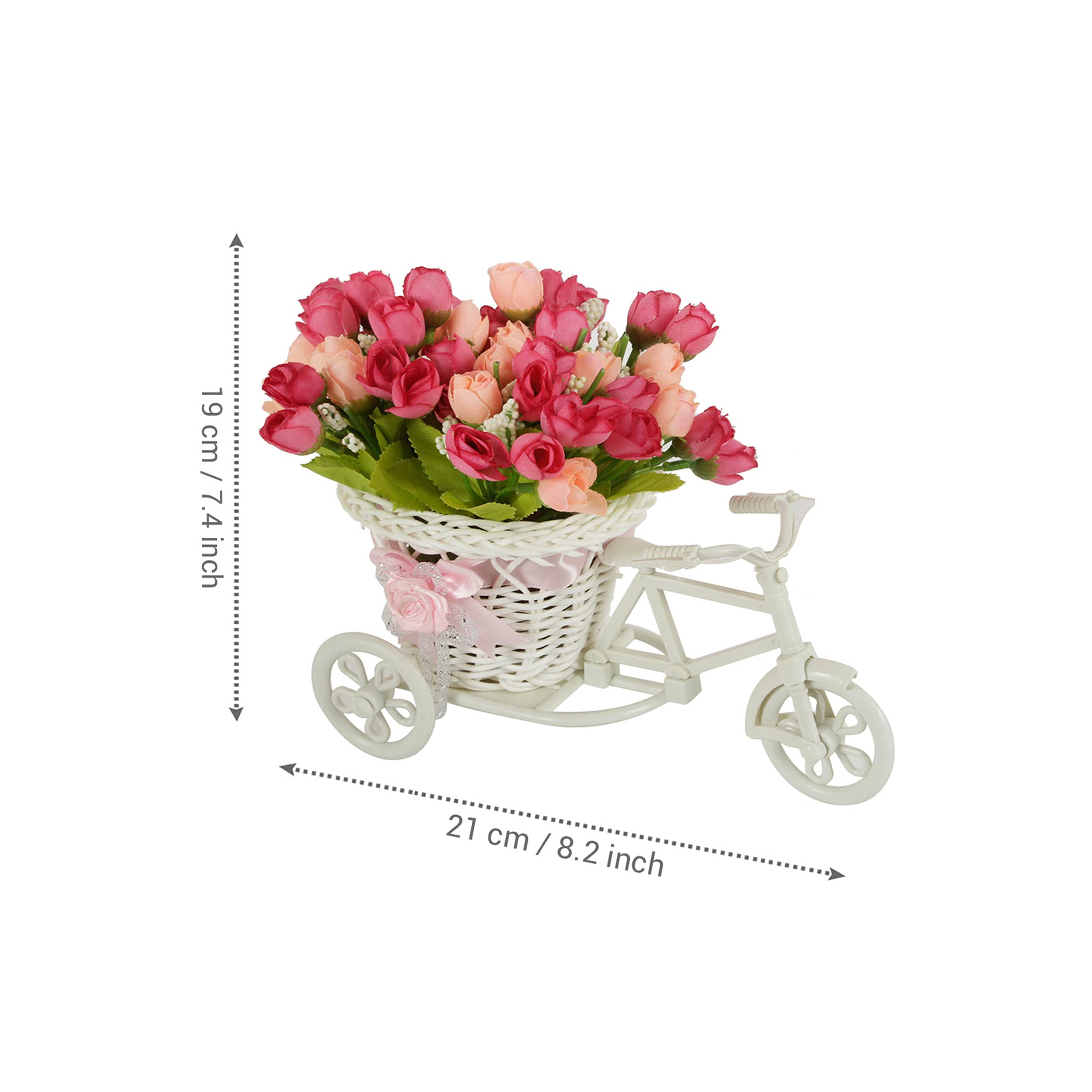 TIED RIBBONS Cycle Shape Flower Vase with Peonies Bunches for Mothers Day Home Decor Center Table Bedroom Living Room Office Bathroom Decorative Gift Items (19 cm x 21 cm)
