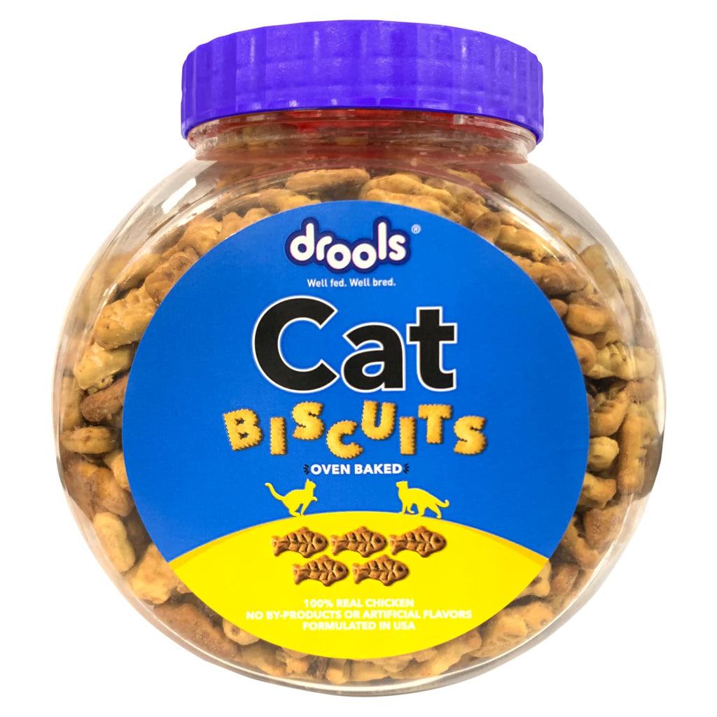 Drools Adult Cat Treat Biscuits 400g Jar | Real Chicken Flavour | Encourages Activity | Supports Oral Health | Training & Discipline