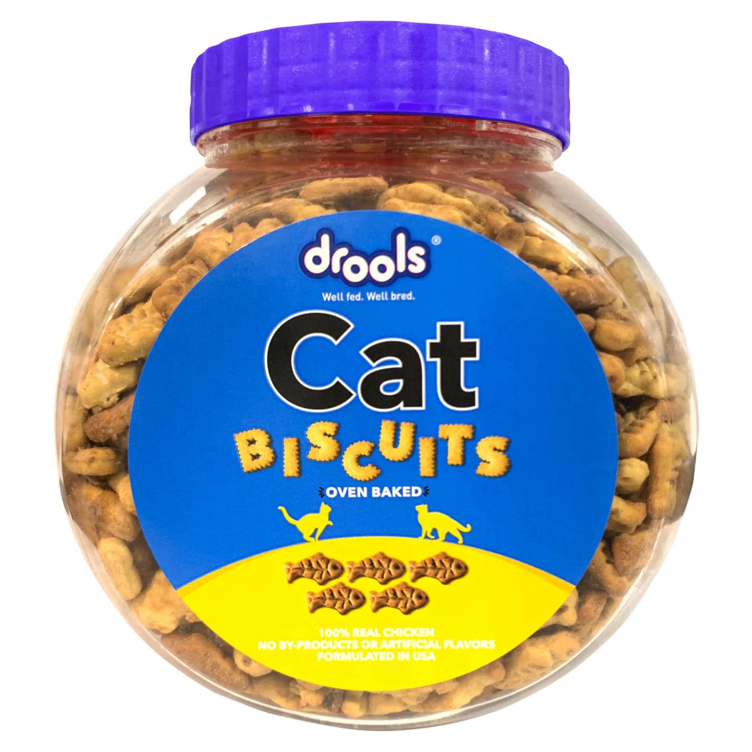 Drools Adult Cat Treat Biscuits 400g Jar | Real Chicken Flavour | Encourages Activity | Supports Oral Health | Training & Discipline