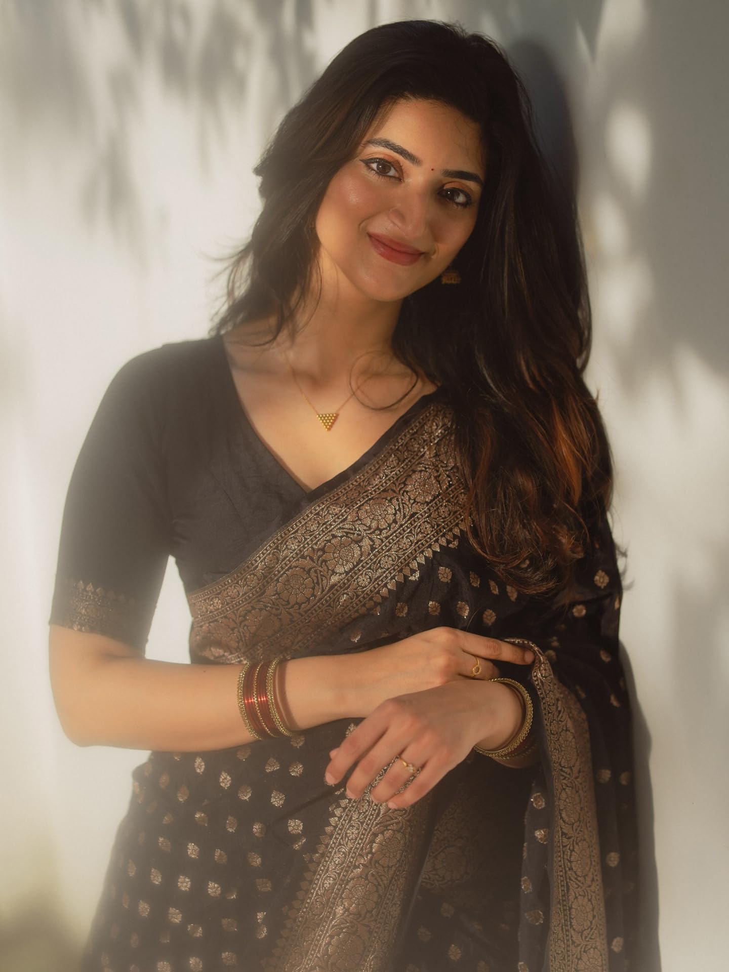 Shasmi Women's Black Banarasi Pure Kanjivaram Silk Saree Soft new ladies Design Wear Pattu Sarees Latest 2026 Cotton Party Sari collections With Blouse Piece for Wedding sadi (KS-229 BLACK)
