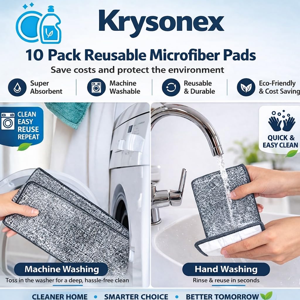Krysonex - Flat Mop with Bucket for Home Floor Cleaning | Wash & Dry System | Easy Water Control | Home Kitchen Bathroom Cleaning Tool