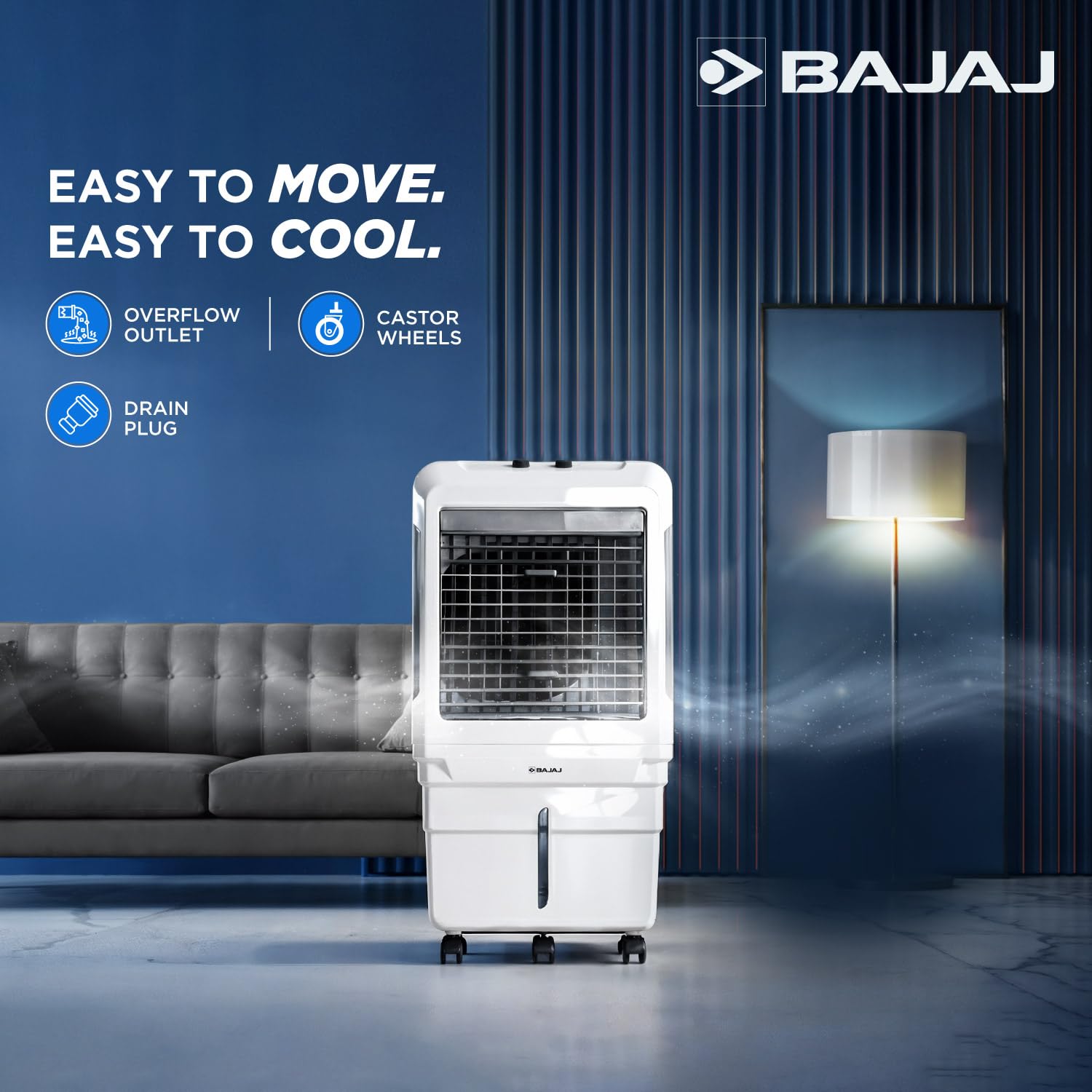 Bajaj DMH 85X 85L Desert Air Cooler | High Air Delivery with Turbo Fan Technology | 3-Side Honeycomb Cooling & 4-Way Swing | Inverter Compatible | 1 Year Warranty【White】
