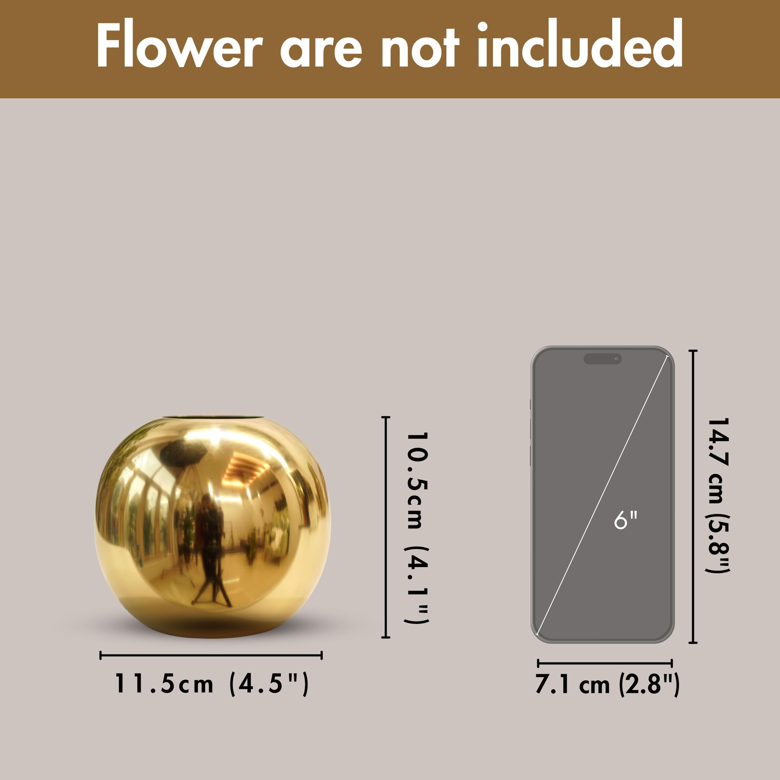 BEHOMA Metal Ball Round Metal Vase for Home Décor | Table Decorative Flower Pot for Valentine’s Day | Perfect Couple Gift for Wedding, Anniversary, Birthday | Gold, Small (Flower Not Included)