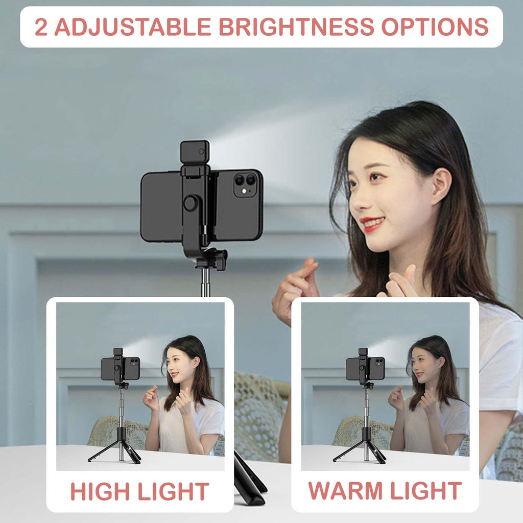 Kratos 28 Inch Selfie Stick Tripod Stand with Light, 3-in-1 Multifunctional Design, Rechargeable LED Light with Two Brightness Levels with Bluetooth Remote for Makeup, Selfie & Photoshoot
