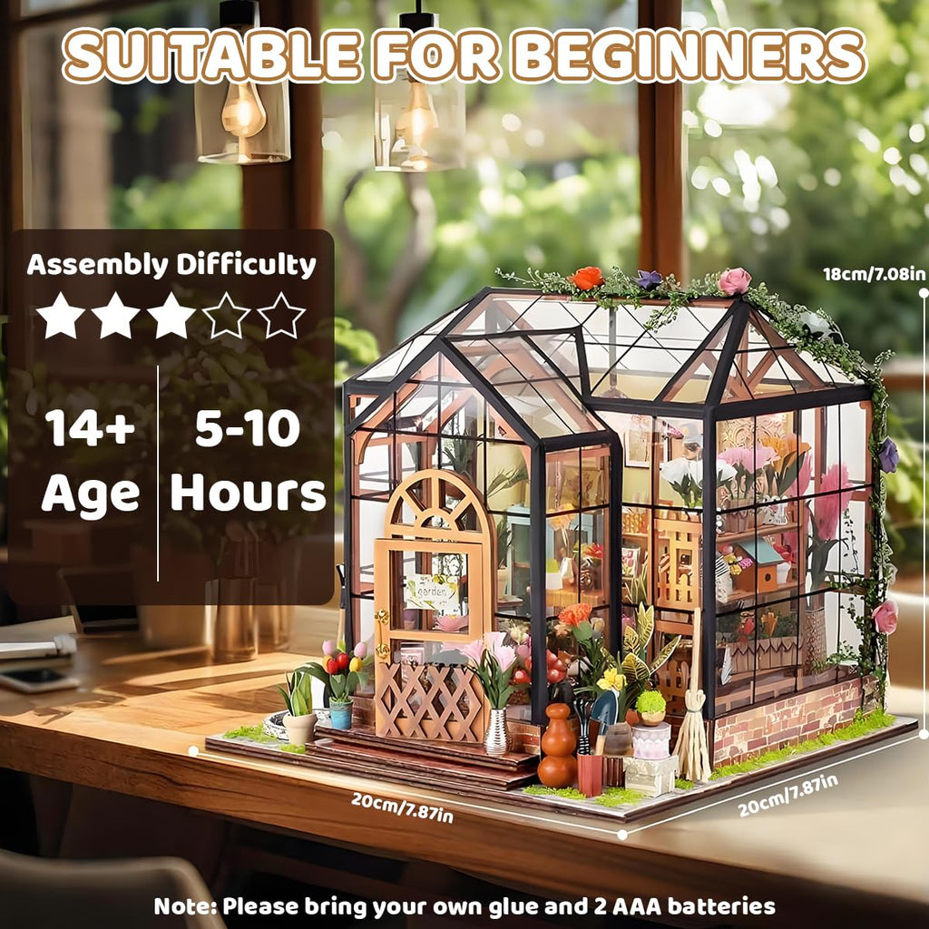 PATPAT DIY Miniature House Kit with LED Lights, Wooden Dollhouse Miniature Kits for Adults and Teens, DIY Craft Kit Ornaments Miniature Dollhouse