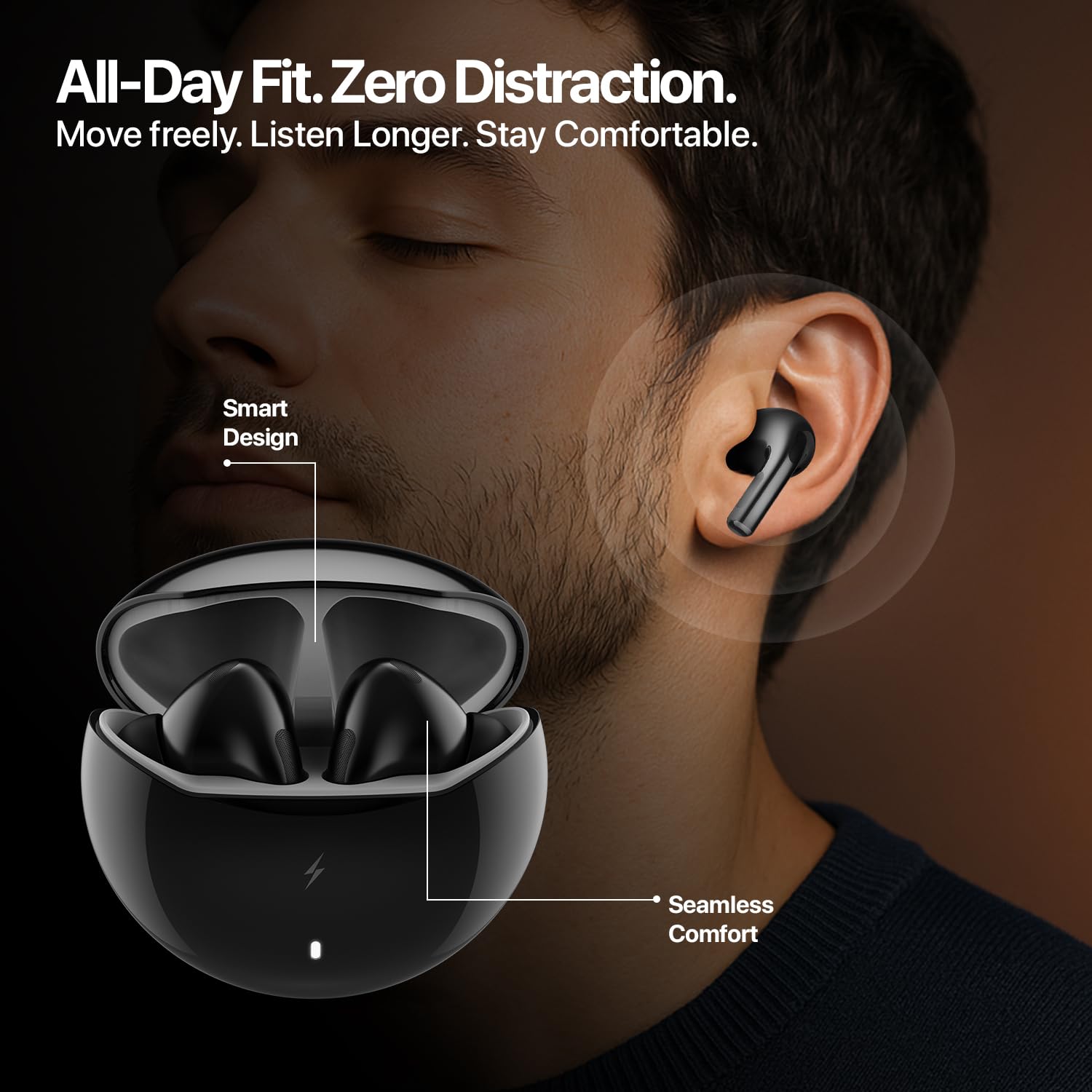 Fire-Boltt Aero TWS Earbuds Custom EQ, Wireless Bluetooth 5.4, Music & App Support, 50H Playtime, Fast Charging Case, 50ms Low Latency for Gaming, Touch Controls, IPX4 Waterproof, Clear Calls - Black