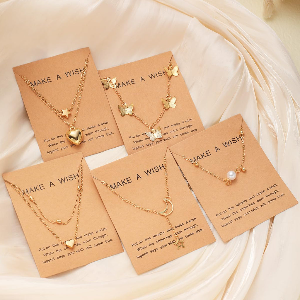 Shining Diva Fashion 5 Pcs Latest Stylish Heart Butterfly Pearl Necklace Jewellery Set for Women Pendant Necklace Gifts for Girls (16476np)