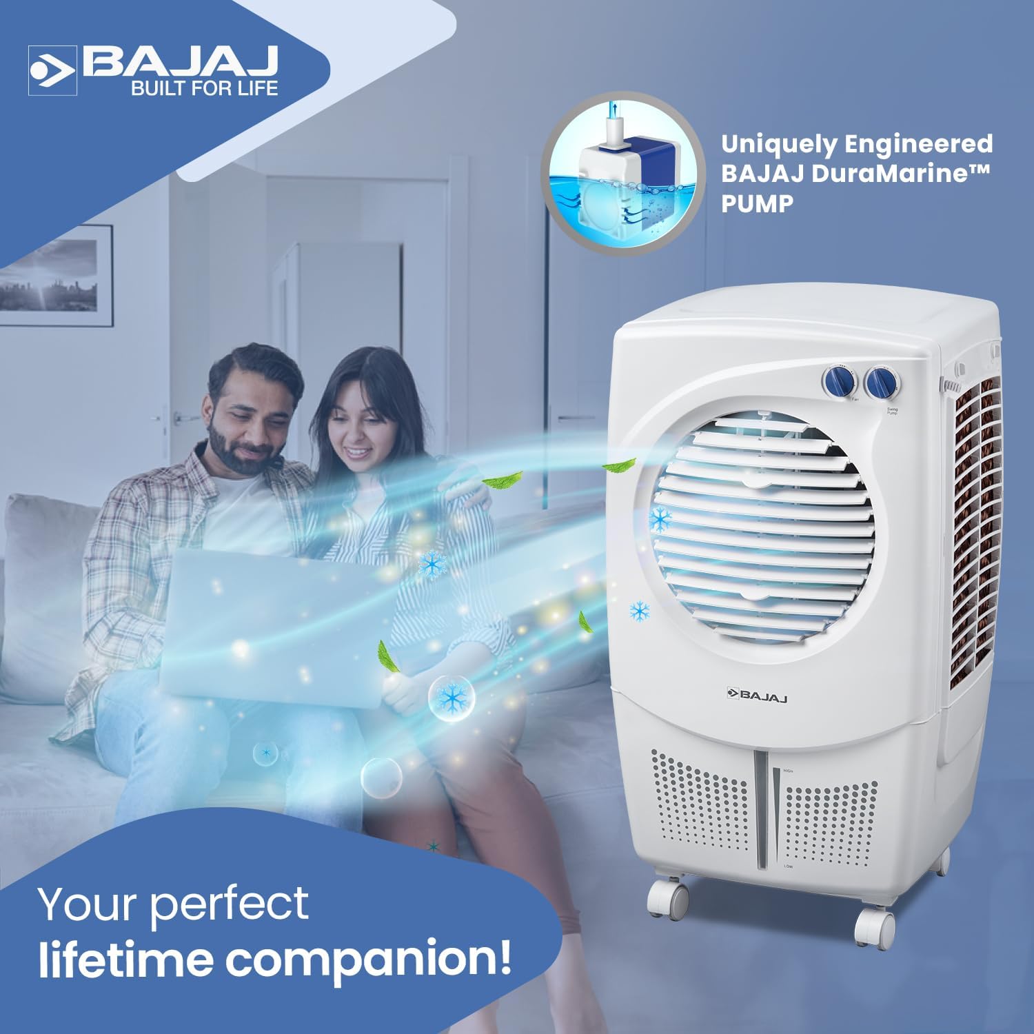 Bajaj PX25 Torque Air Cooler For Room 24L|Mini Air Cooler For Home|Anti-Bacterial Honeycomb Cooling Pads|16Ft Air Throw|High Speed Fan|Inverter Compatible|3 Yrs Comprehensive Product Warranty|White