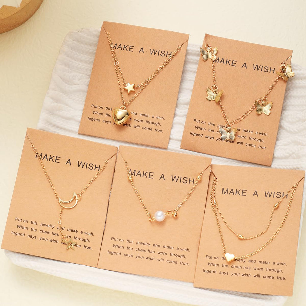 Shining Diva Fashion 5 Pcs Latest Stylish Heart Butterfly Pearl Necklace Jewellery Set for Women Pendant Necklace Gifts for Girls (16476np)