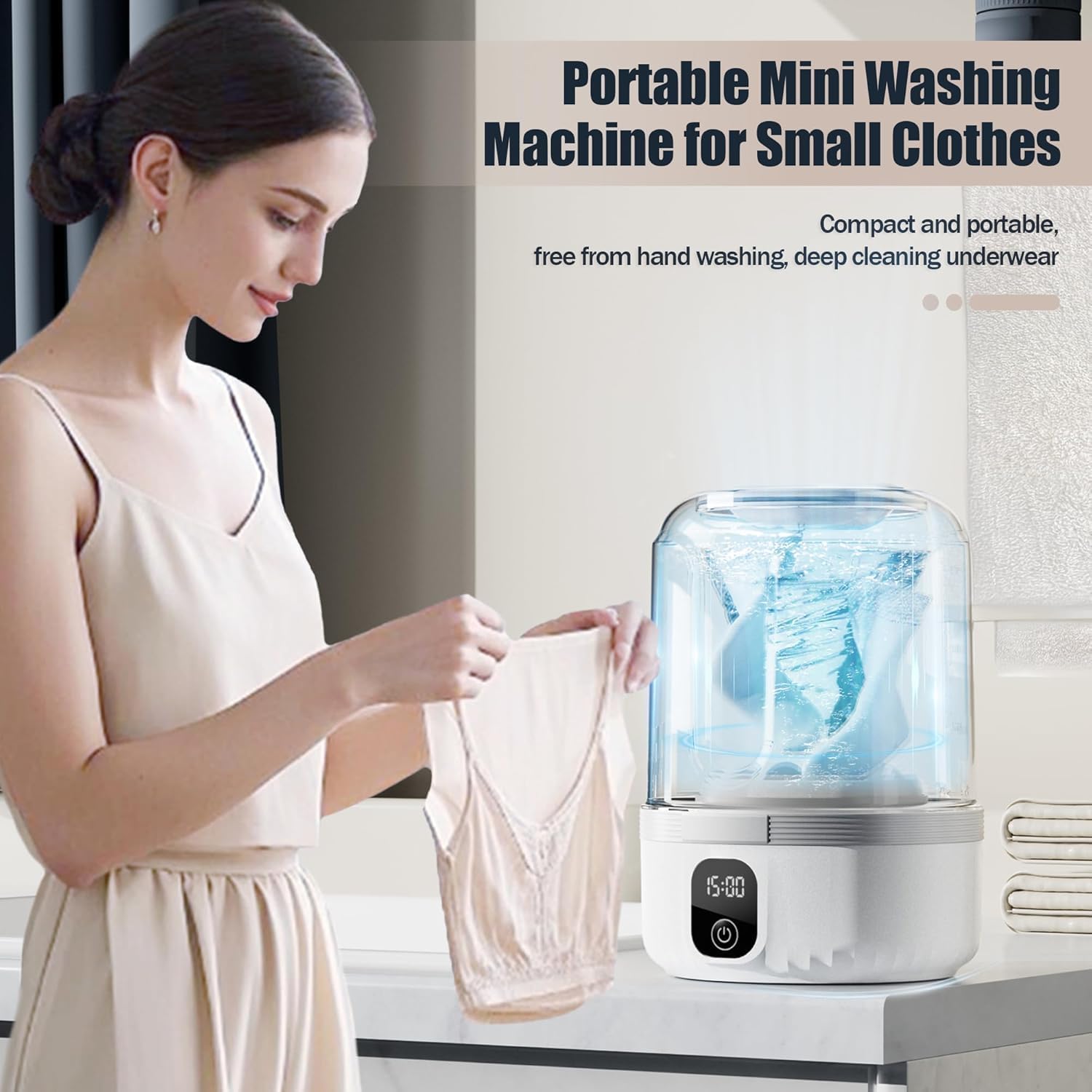 Mini Laundry Machine 1.5L Portable Laundry Machine and Spinner for Baby Clothes, Underwear, Socks; Ideal for Travel, Dorms, Camping