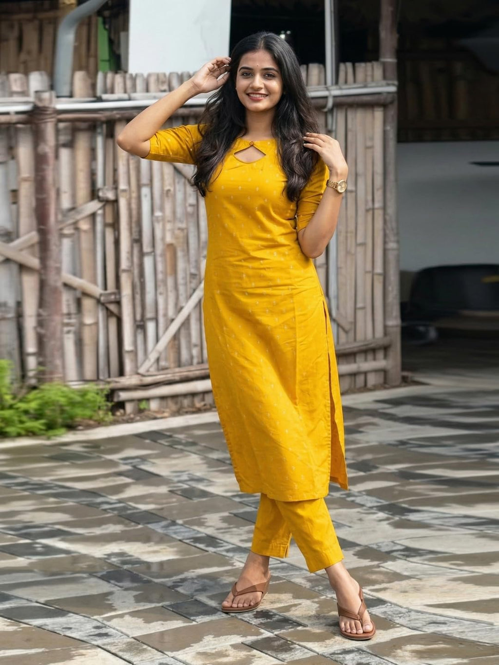 ANNI Designer Women's Viscose Straight Printed Kurta with Pant (Yoshini Yellow_M_Yellow_Medium)