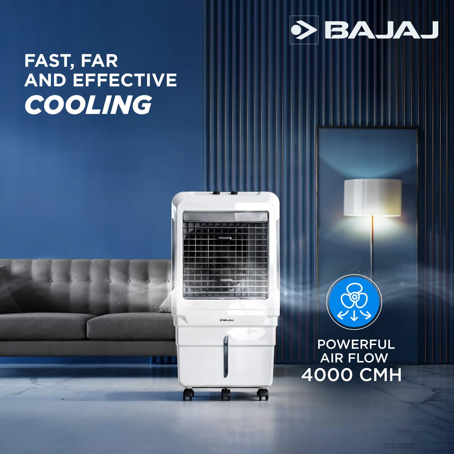 Bajaj DMH 85X 85L Desert Air Cooler | High Air Delivery with Turbo Fan Technology | 3-Side Honeycomb Cooling & 4-Way Swing | Inverter Compatible | 1 Year Warranty【White】