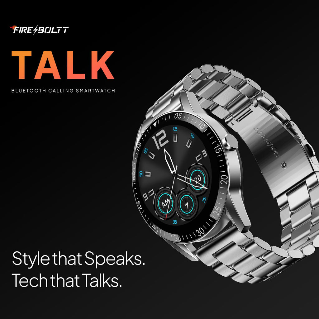 Fire-Boltt Talk Round Smart Watch 1.39″ TFT Display with Bluetooth Calling, Dual Button, Voice Assistance, SPO₂ & Heart Rate Monitor, 120+ Sports Modes, Metal Smartwatch for Men & Women - Silver