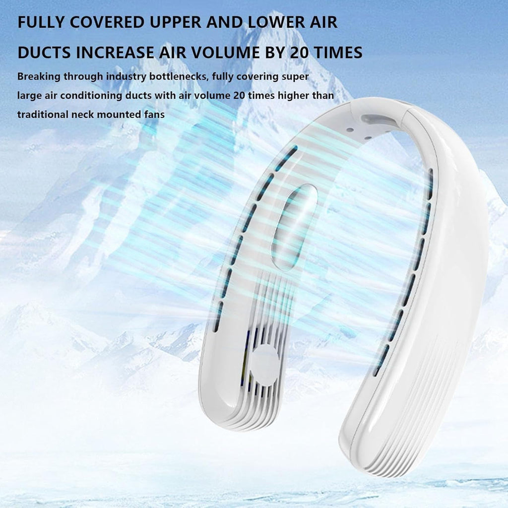 One94Store Portable Bladeless Hanging Neck Fan – 12 Air Outlets, 2400mAh Rechargeable Battery, USB Powered, 5-Speed Hands-Free Cooling Fan, Up to 6 Hours Use for Indoor&Outdoor (White)