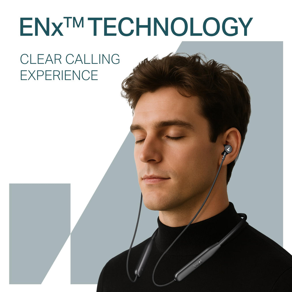 Boat Rockerz 113, 40H Battery, Dual Pair, Fast Charge, ENx Tech, Stream Ad Free Music via App Support, Magnetic Buds, Bluetooth Neckband, Wireless with Mic in Ear Earphones (Active Black)