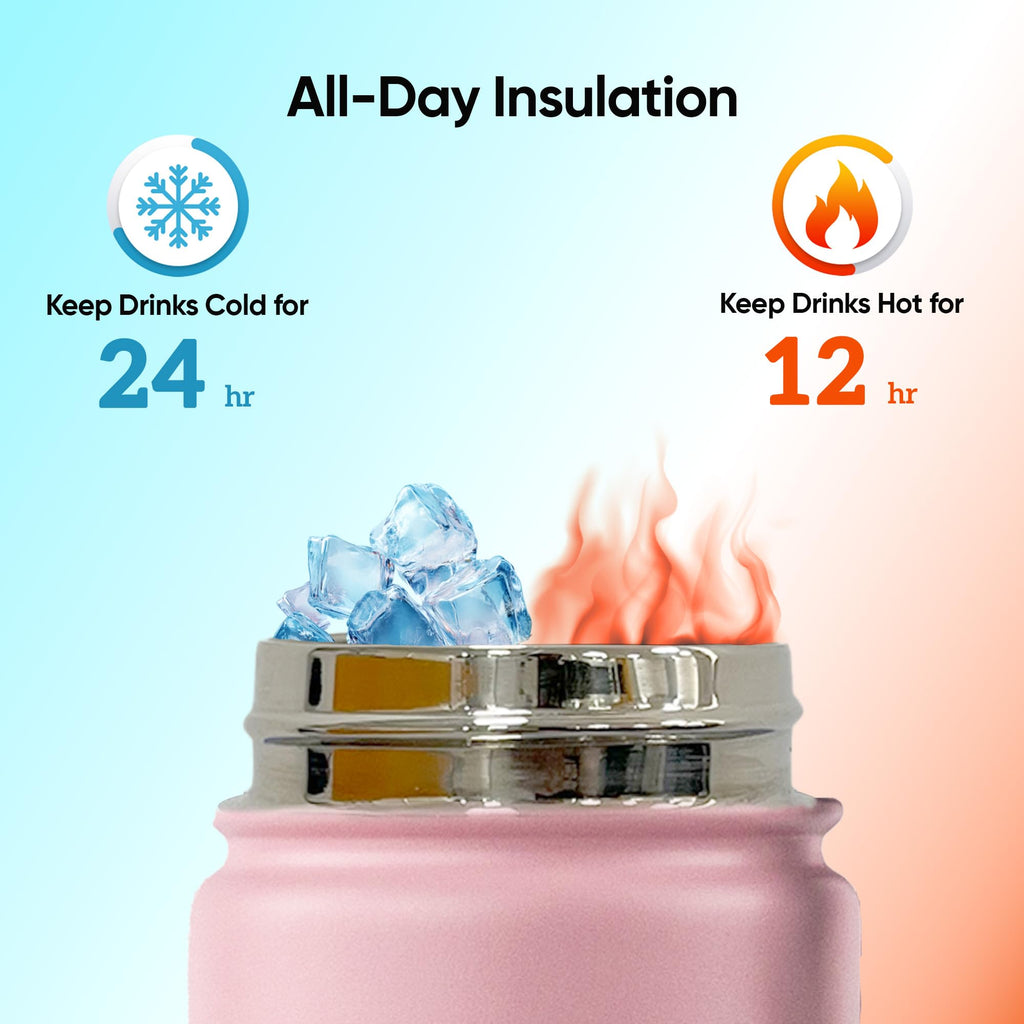 SOLARA Insulated Water Bottle 650ml, Hot Water Bottle, Thermosteel Water Bottles for Travel, Home, Office, School, Gym, Adults, Water Bottle Hot and Cold, Sipper Bottle, Angle Pink