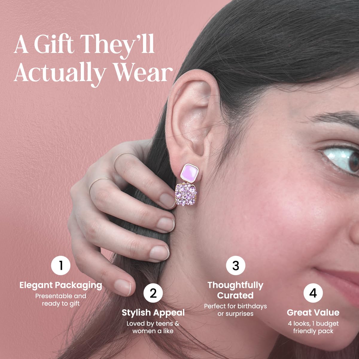 Elrose - 4 Pair of Korean Style Earrings for Girls| Earrings Combo Set for Women - Casual & Office Wearable Earrings